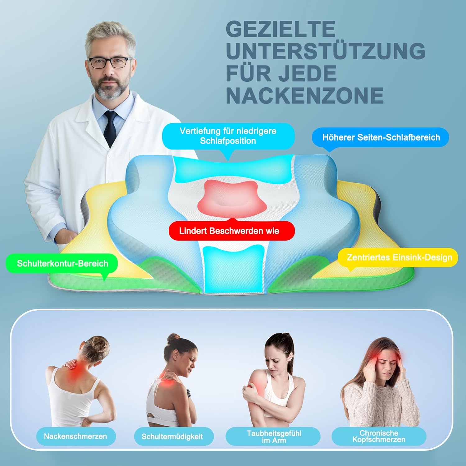 Thumbnail 3 de Pliera Nackenkissen Kopfkissen – Memory Foam, ergonomisch, für Seiten-, Rücken- und Bauchschläfer (1er Pack)
