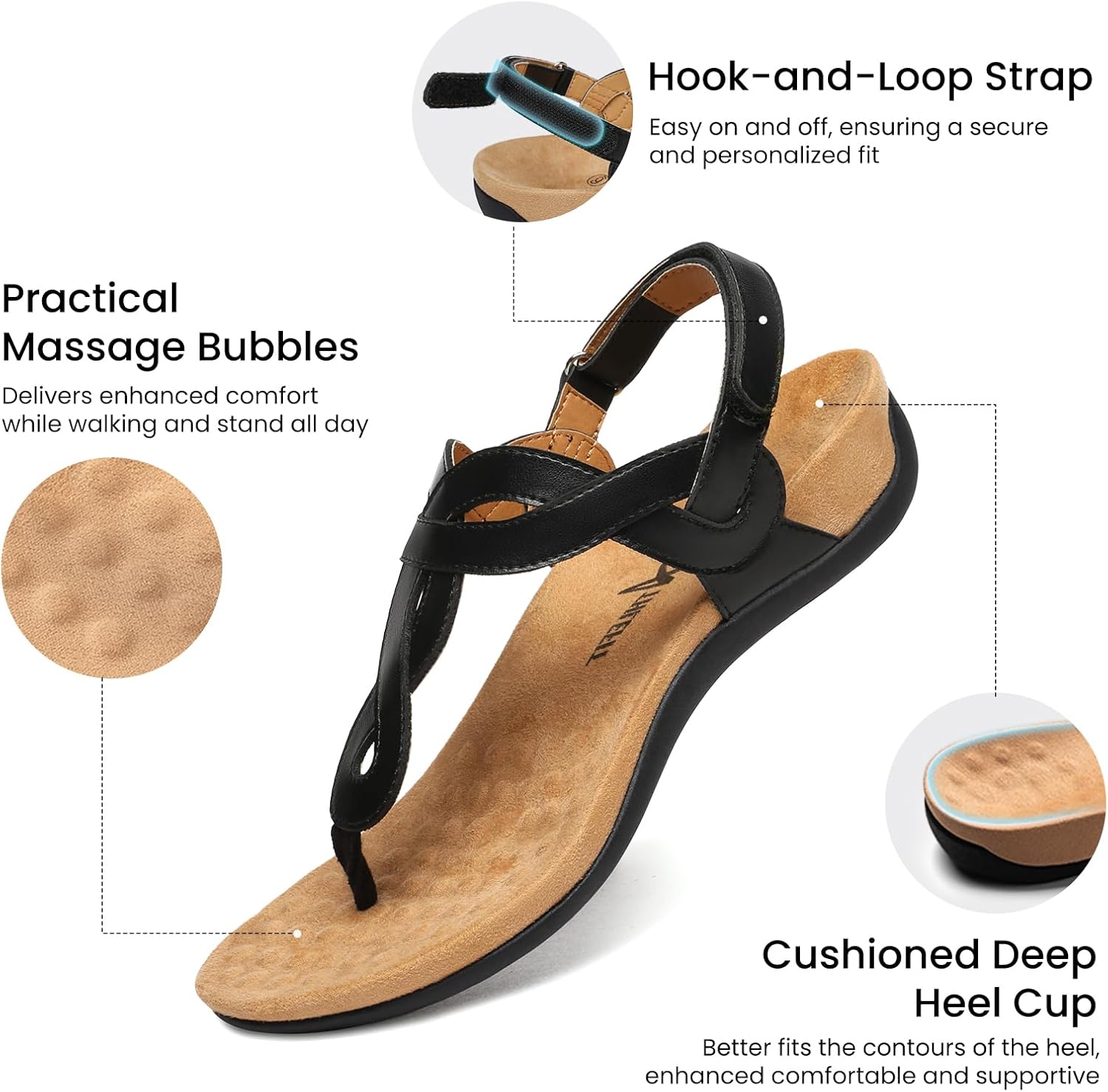 Thumbnail 3 de Athlefit Women's Orthopedic Arch Support Sandals: Comfortable T-Strap Flat Sandals