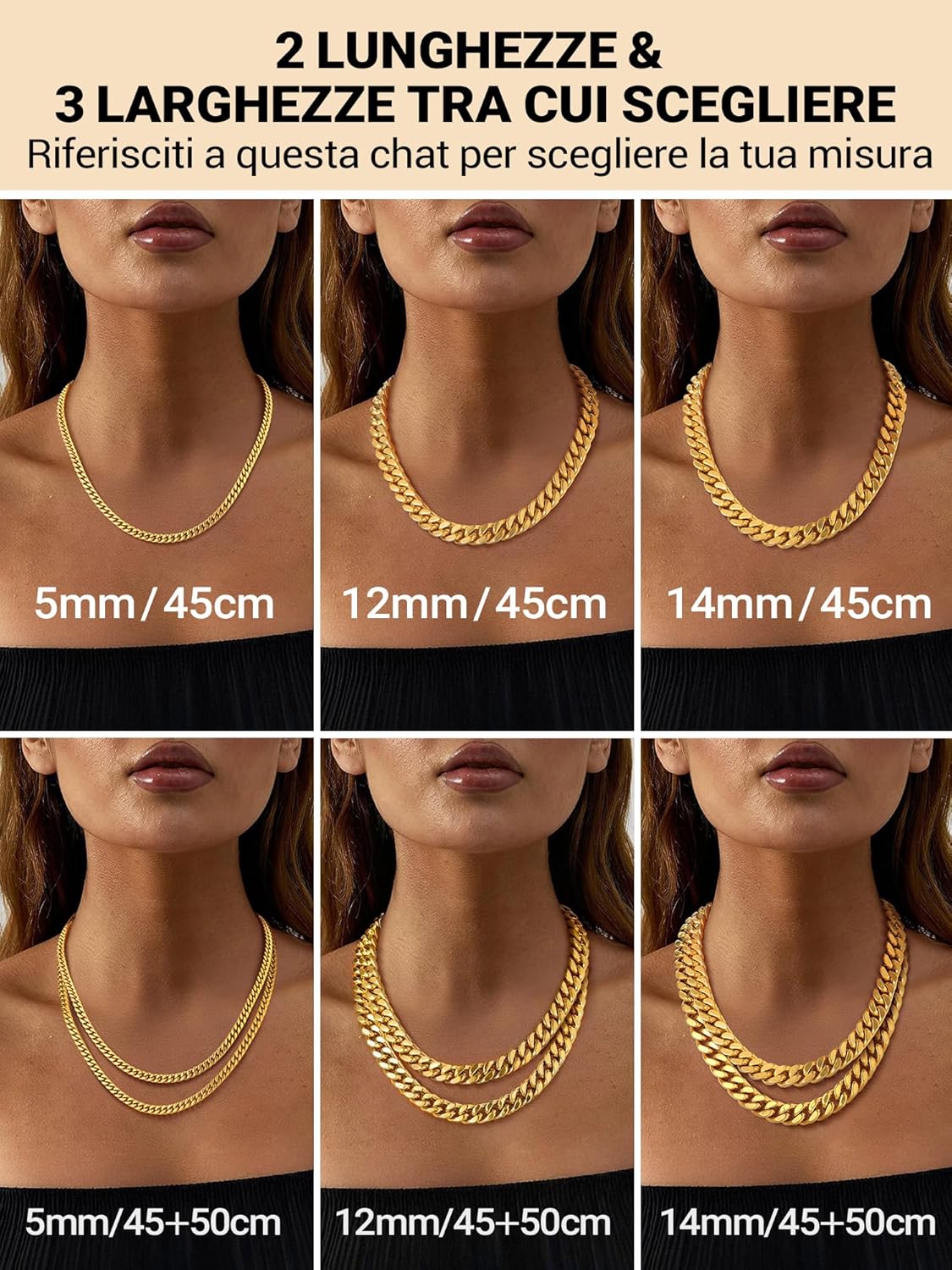Thumbnail 3 de PROSTEEL Collana a catena cubana in acciaio 316L, da uomo e donna (larghezze 5/12/14 mm) impermeabile