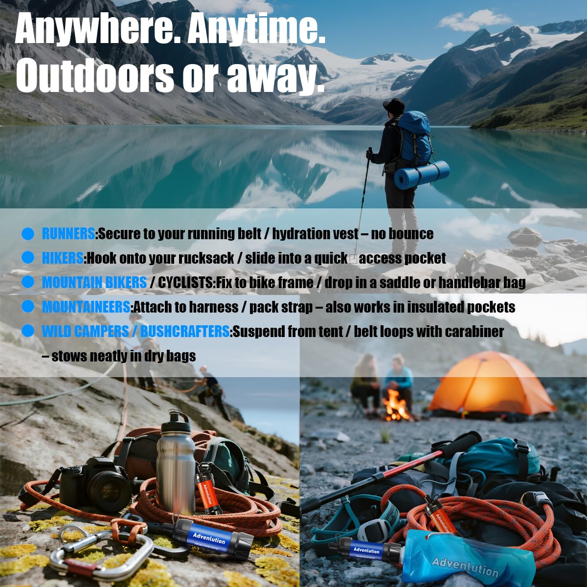 Thumbnail 6 de Advenlution 2-Pack Water Filter Straw 0.01 Micron — Personal Survival Filtration for Camping and Hiking