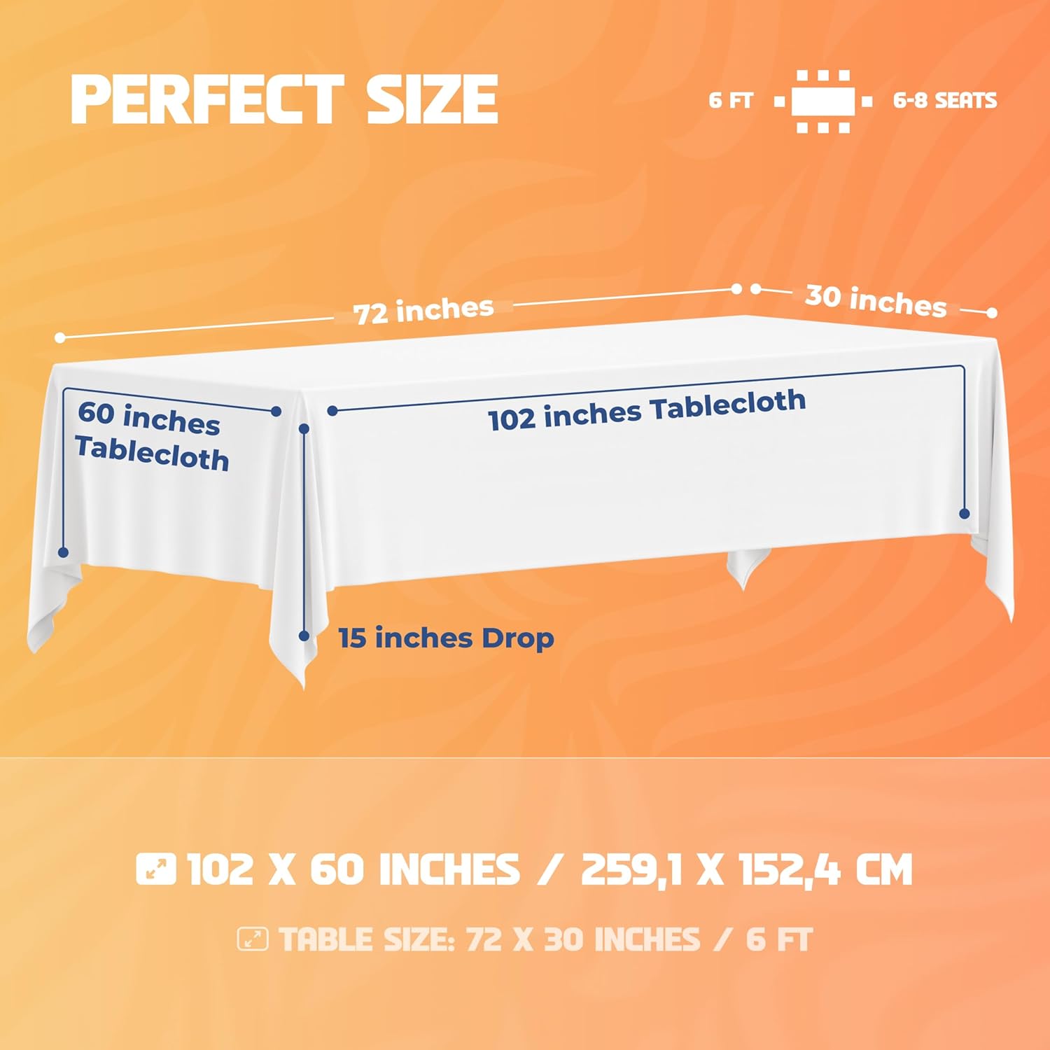 Detalle de WEALUXE White 6-Foot Rectangle Tablecloths (2-Pack) 60x102 inches, 200 GSM, Water, Stain & Wrinkle Resistant