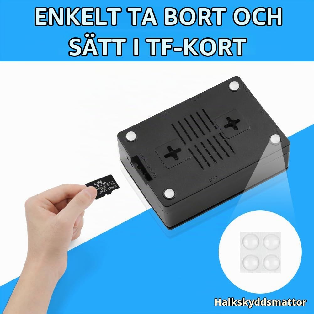 Detalle de Aolso Raspberry Pi 5-chassi i ABS med perforerad kylning och åtkomst till portar