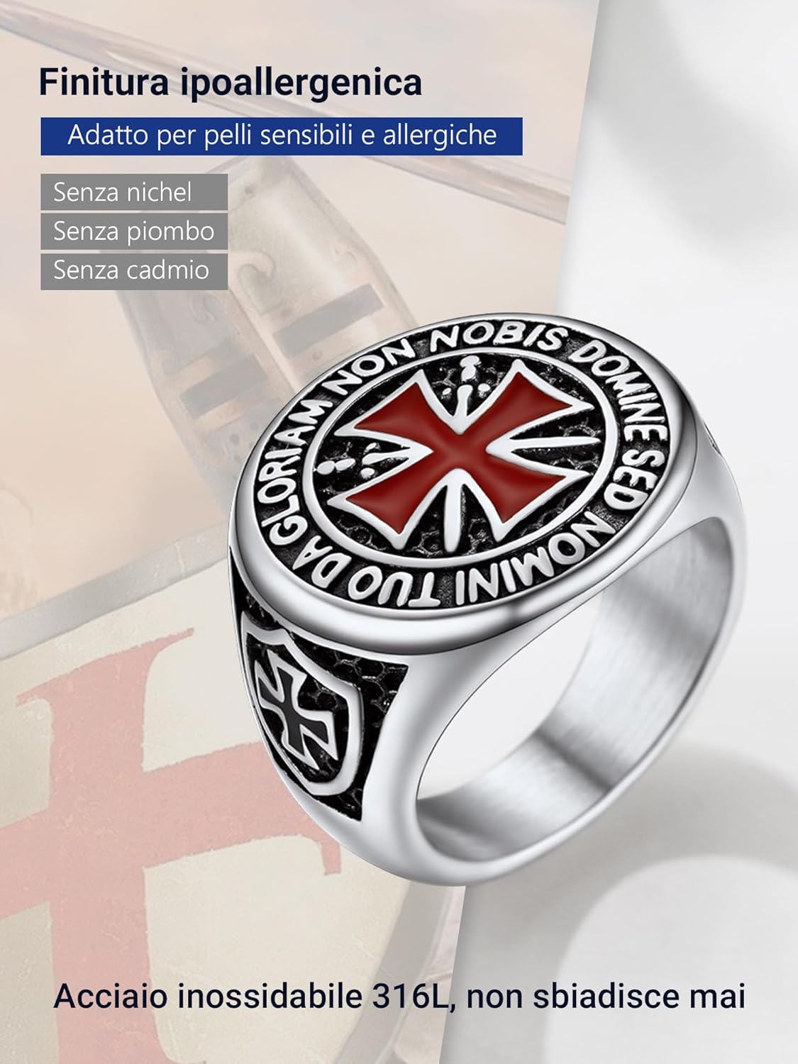 Thumbnail 5 de PROSTEEL anello in acciaio Cavalieri Templari con croce gotica e confezione regalo