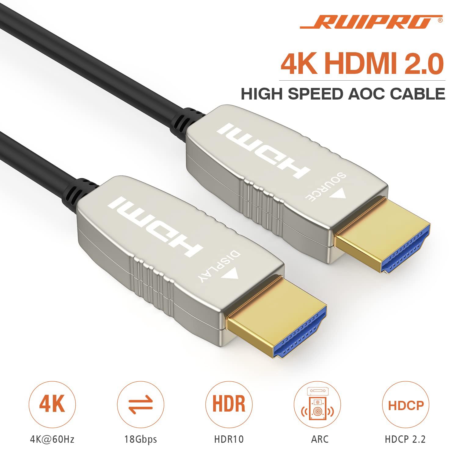 Thumbnail 1 de RUIPRO 4K HDMI Fiber Optic Cable 100 Feet: Ultra Slim, 18Gbps, ARC HDR10