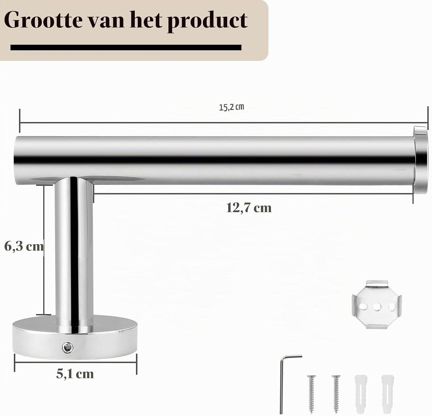 Detalle de Markcco MKEU-DK-004 toiletrolhouder van gepolijst chroom voor grote rollen