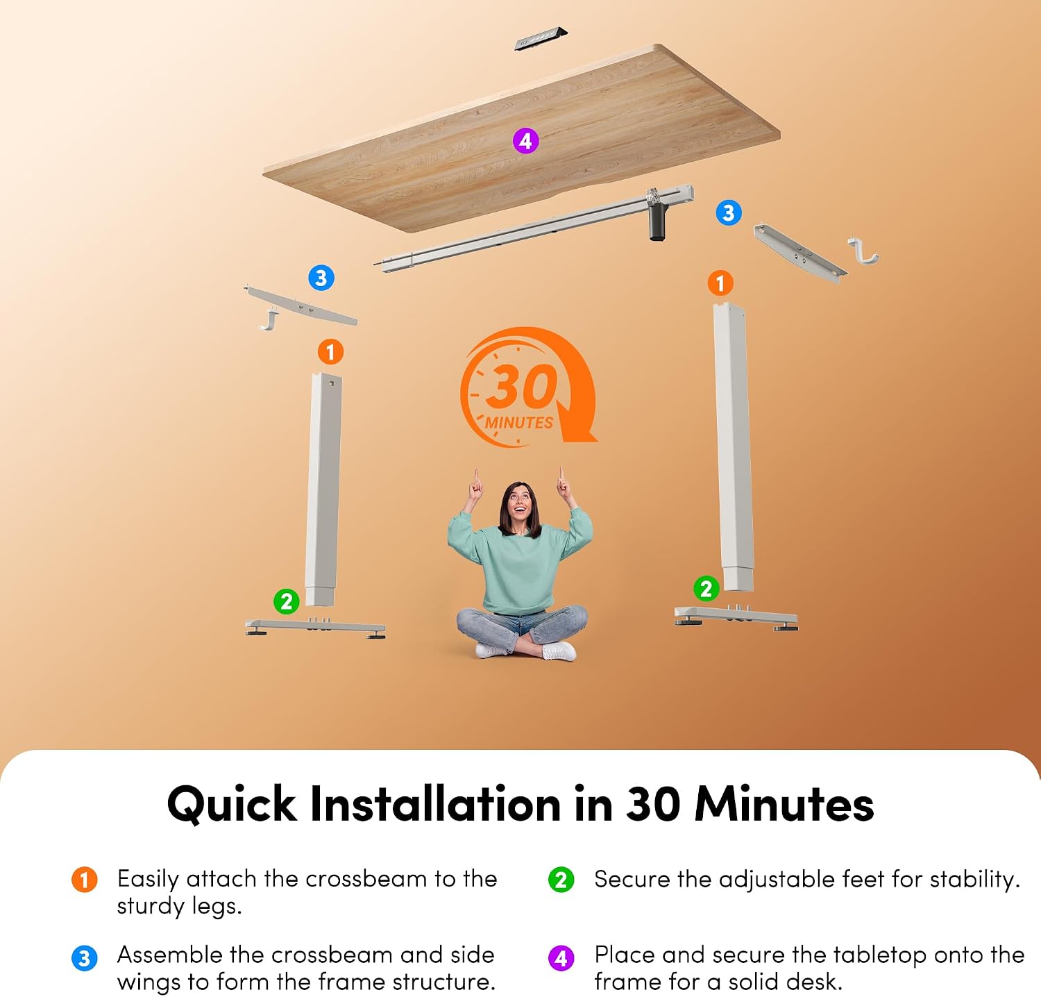Thumbnail 6 de FEZIBO One INCF-SD0001-140LOG-01 Electric Standing Desk, Maple, 3 Presets
