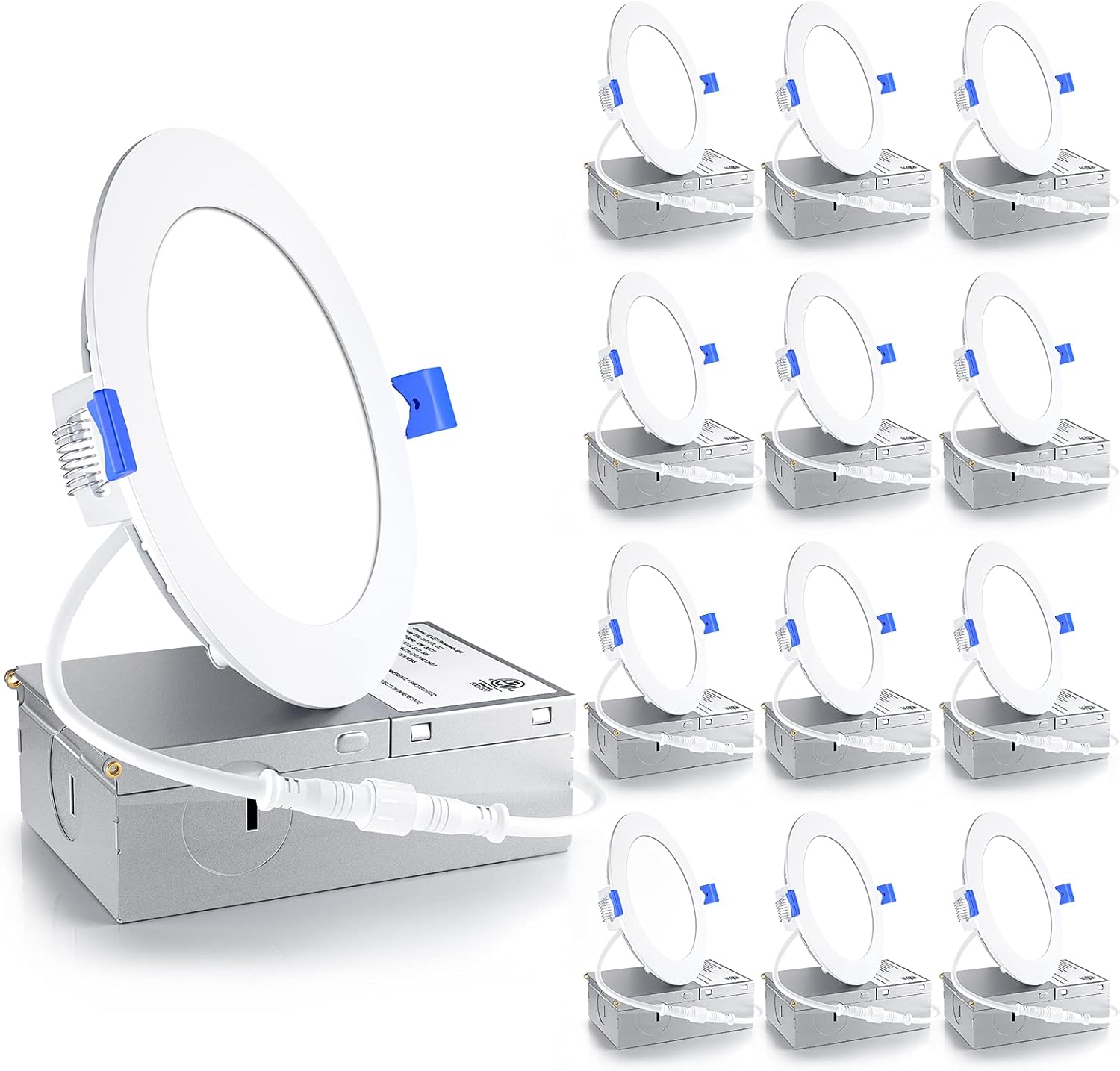 Detalle de Ensenior 12-Pack 4-Inch LED Recessed Lights (Dimmable, 5000K Daylight, 750LM, IC Rated) — ERL-9X-ETL