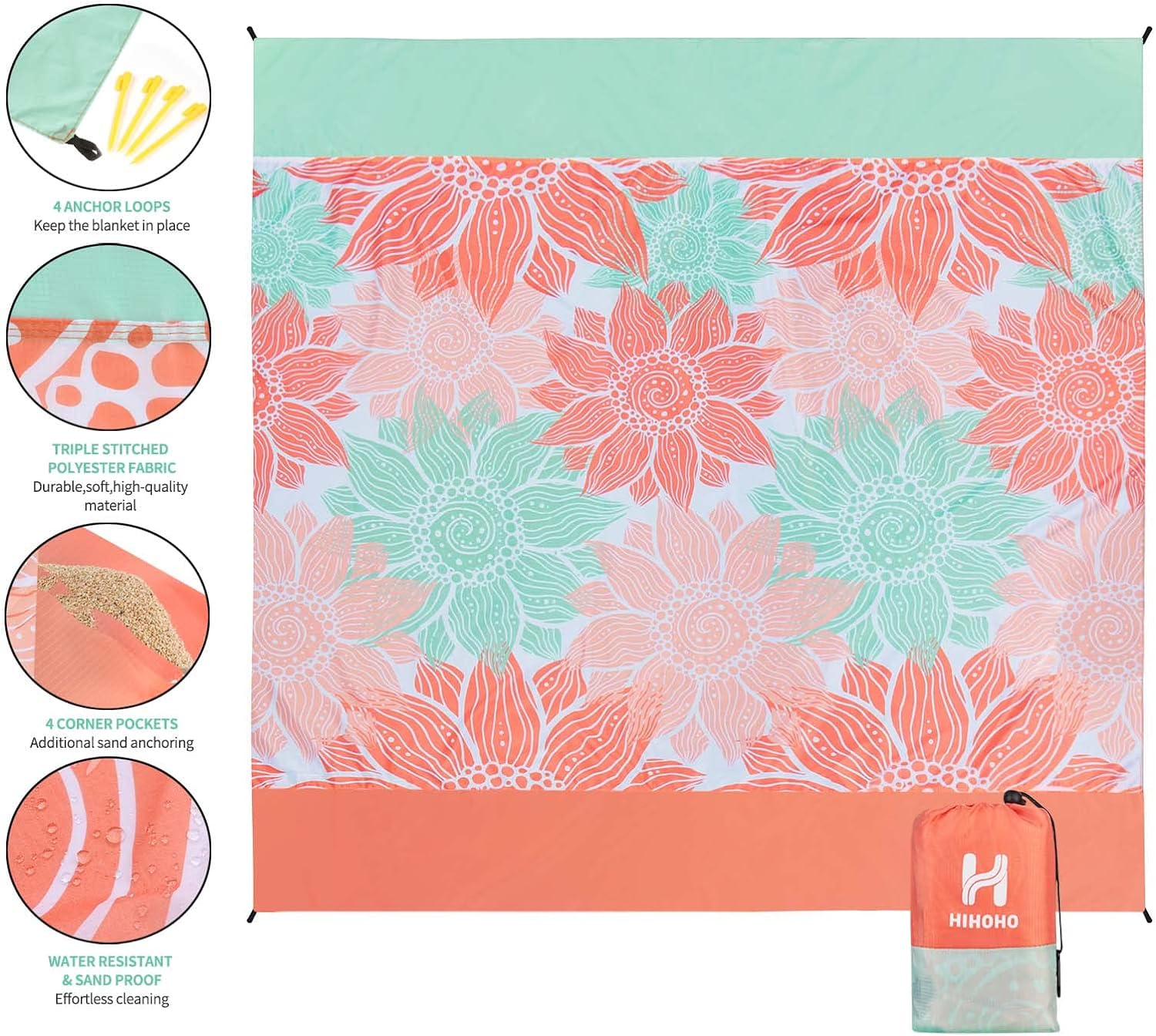 Thumbnail 2 de HIHOHO Waterproof Sandproof Beach Blanket (79" x 108") for 1–8 Adults