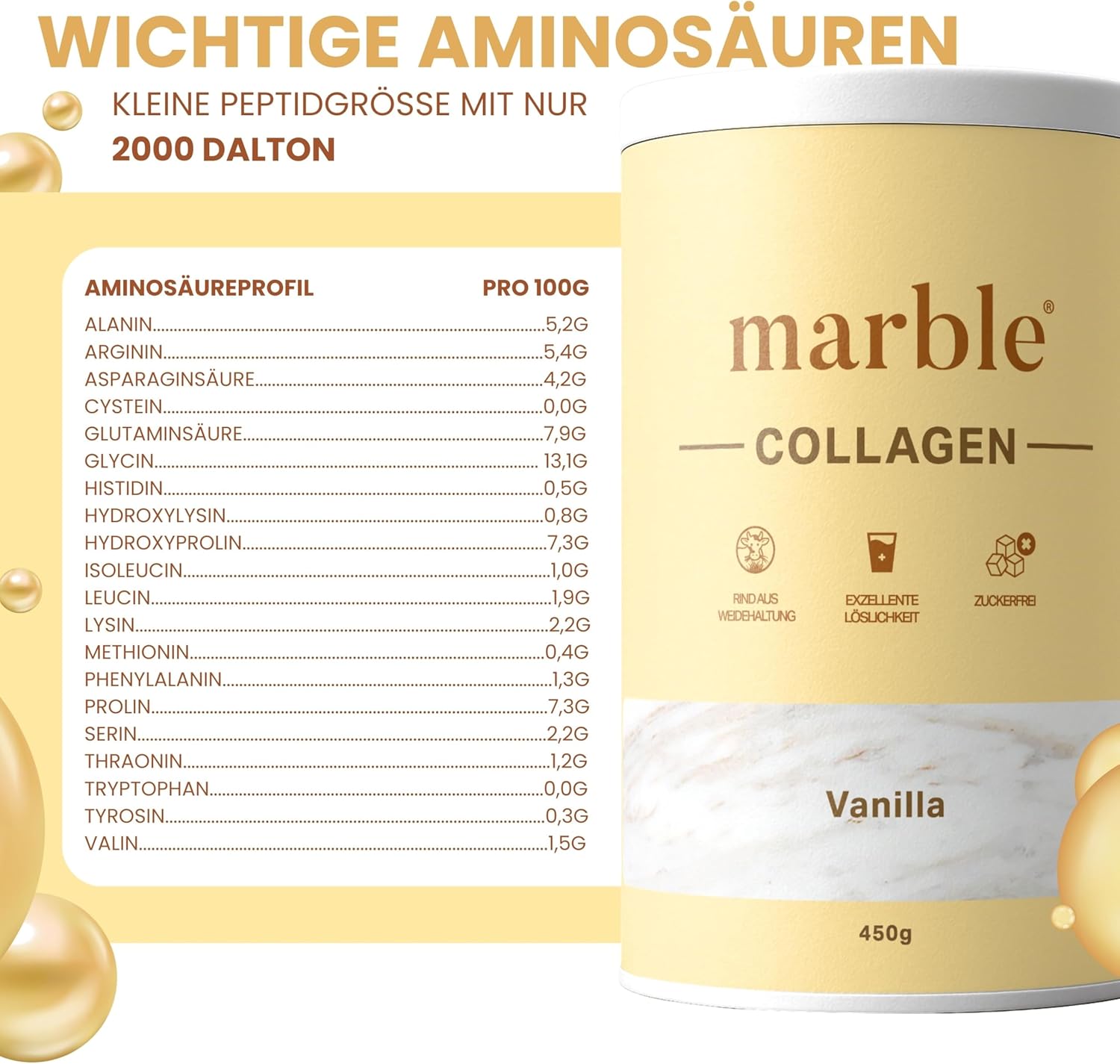 Thumbnail 3 de marble® Collagen Pulver 450 g mit Vanille-Aroma (Collagenpeptide) – praktische Pappdose