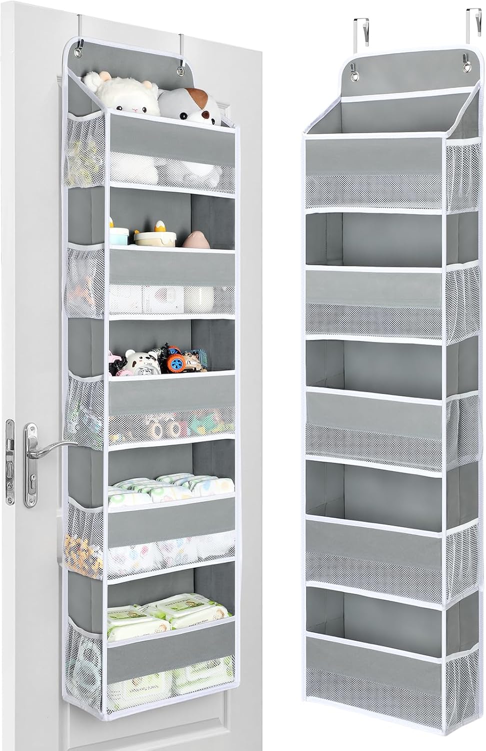 Detalle de Yecaye Baby Essentials Over-the-Door Organizer, 5 Bins, 10 Side Pockets, Grey