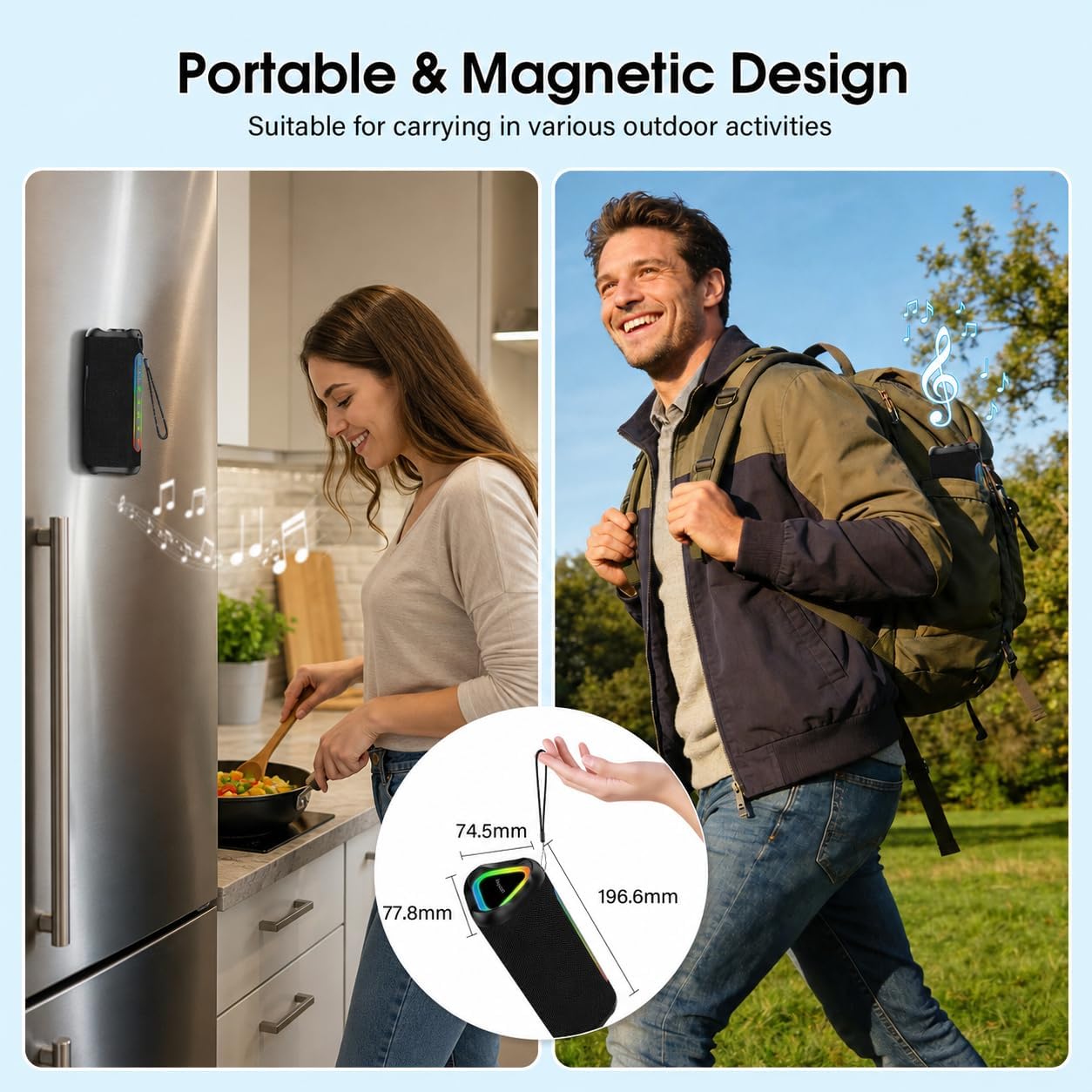 Detalle de Hupoaf Portable Bluetooth Speaker, 30W Peak