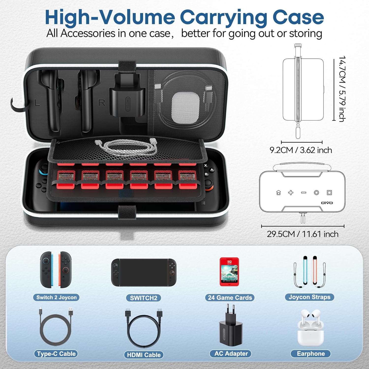 Thumbnail 4 de OIVO Switch 2 Tasche (große Tragetasche) für Nintendo Switch 2 – harte Hülle mit Platz für Joy-Con, Netzteil & bis zu 24 Spiele, Weiß