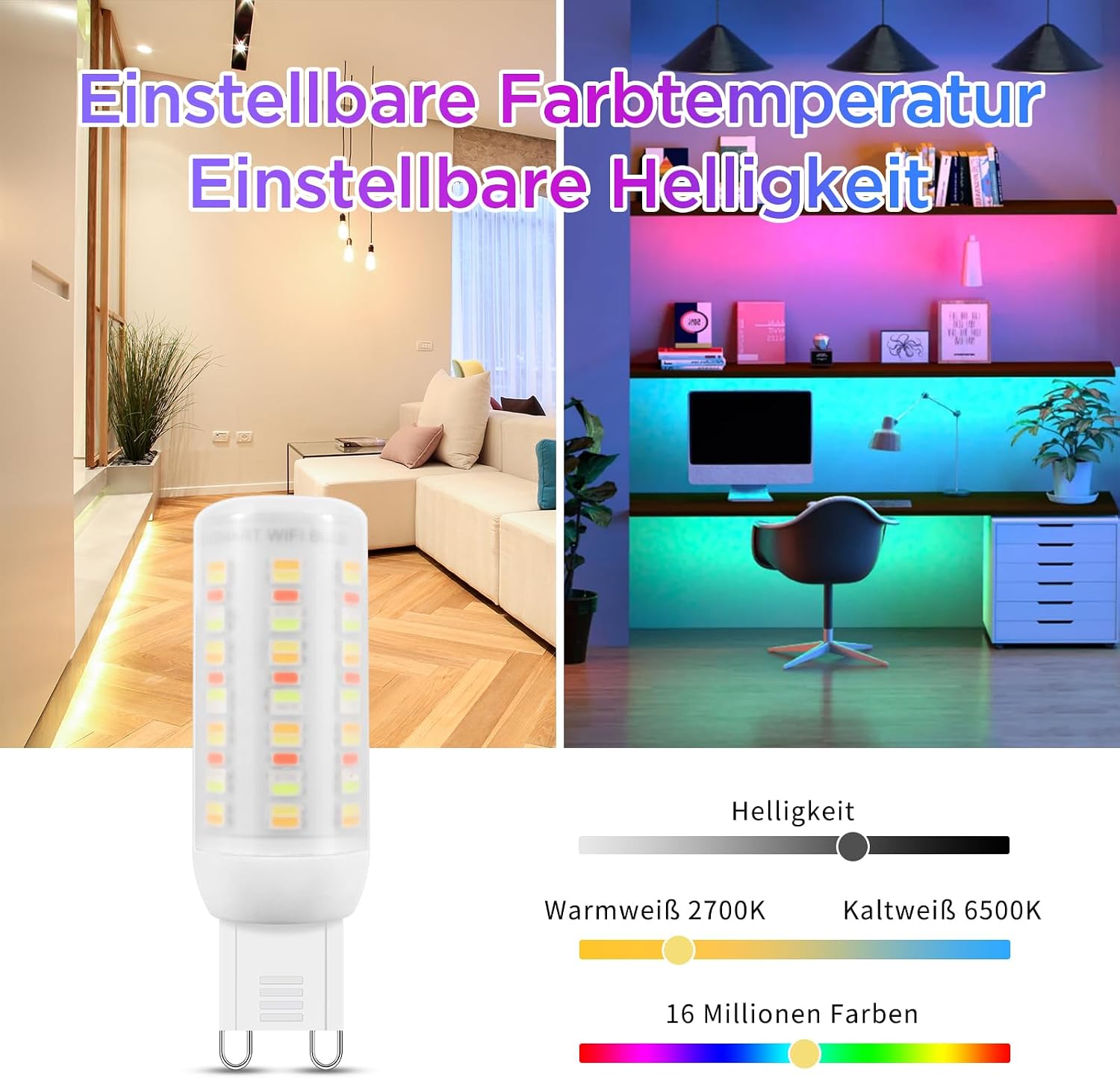 Detalle 1 de I-SHUNFA G9-75LED-WIFI-RGB slimme G9-ledlampen, wifi, RGB en dimbaar