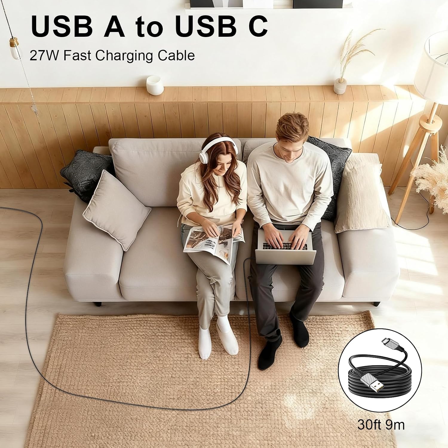 Detalle 2 de USB C Cable 9m fast charge 27W