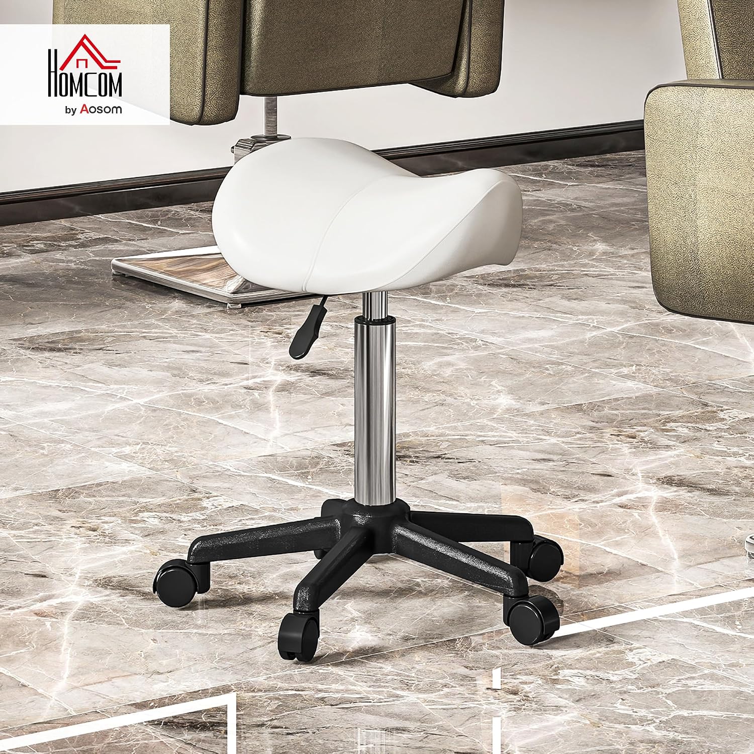 Detalle 2 de HOMCOM 503-021V00WT zadelkruk met wieltjes, 45-57 cm, 360° draaibaar