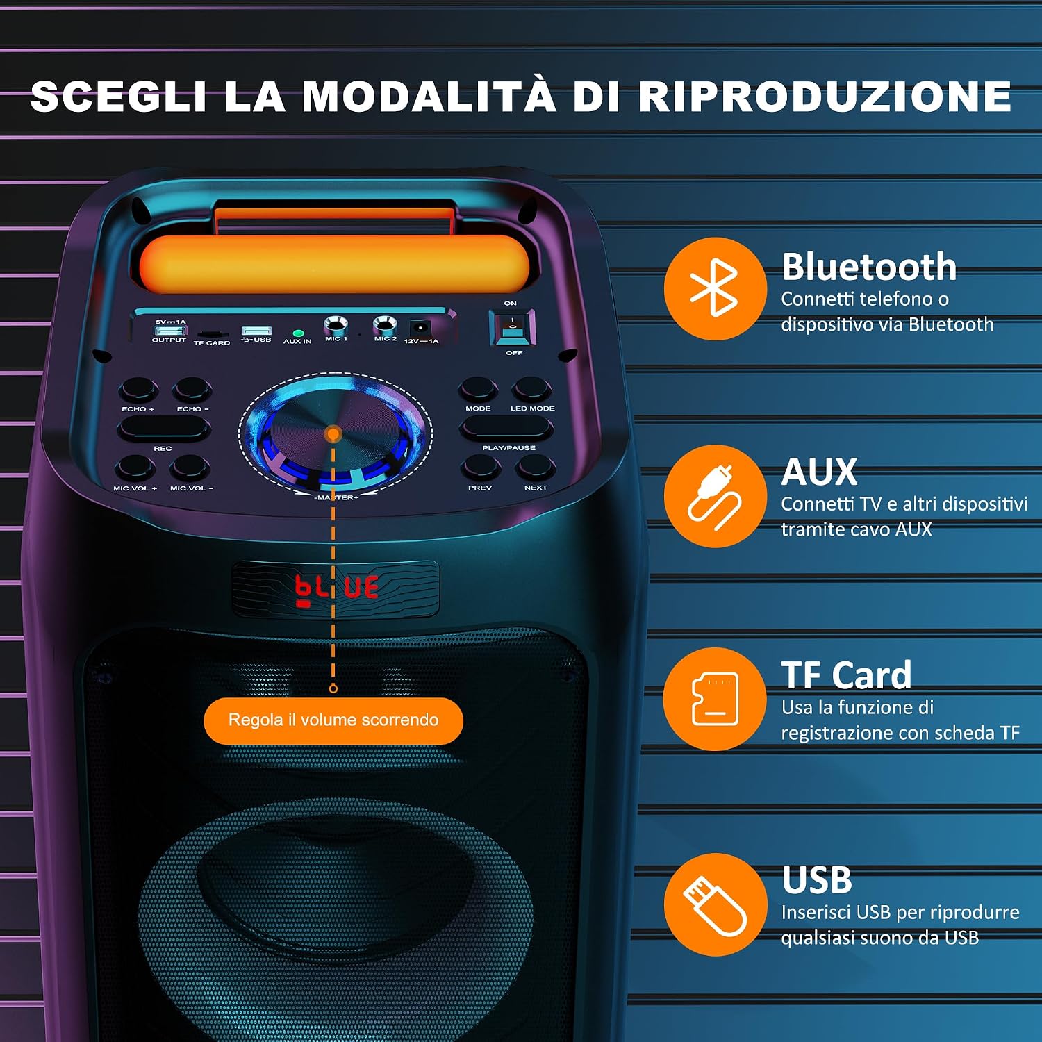 Detalle de JYX Karaoke: Sistema PA portatile con 2 microfoni wireless, 800W e luci RGB