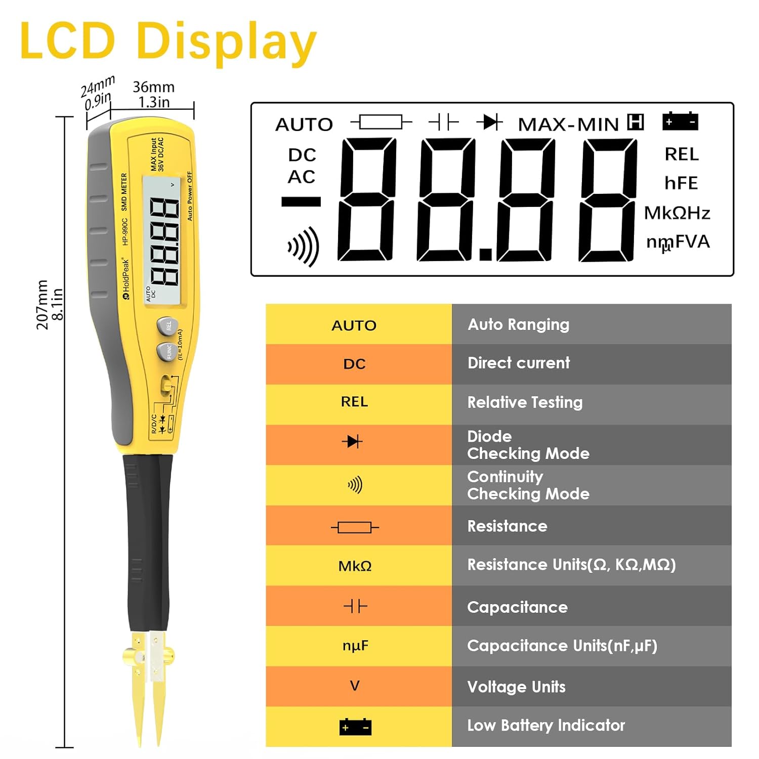 Thumbnail 2 de HoldPeak Digital SMD Tweezer 990C Tester