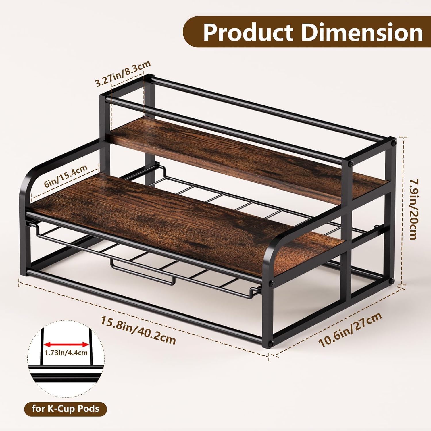 Thumbnail 2 de Coffee Station Organizer for Countertop: 3-Tier Syrup Rack with 35 K-Cup Drawer