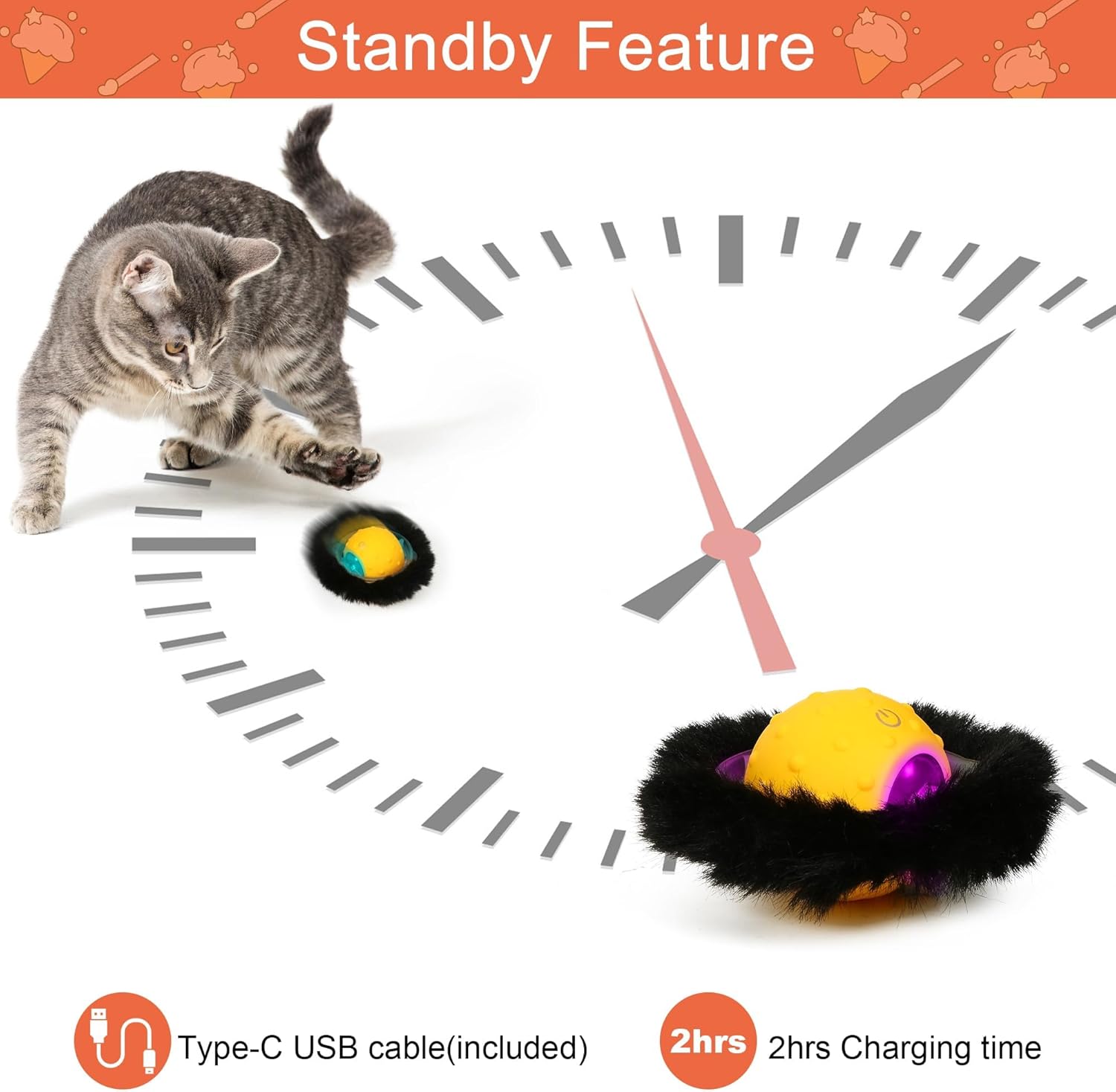 Thumbnail 2 de Iokheira Jouet Chat Interactif automatique à balle rechargeable (silencieux) – Jaune