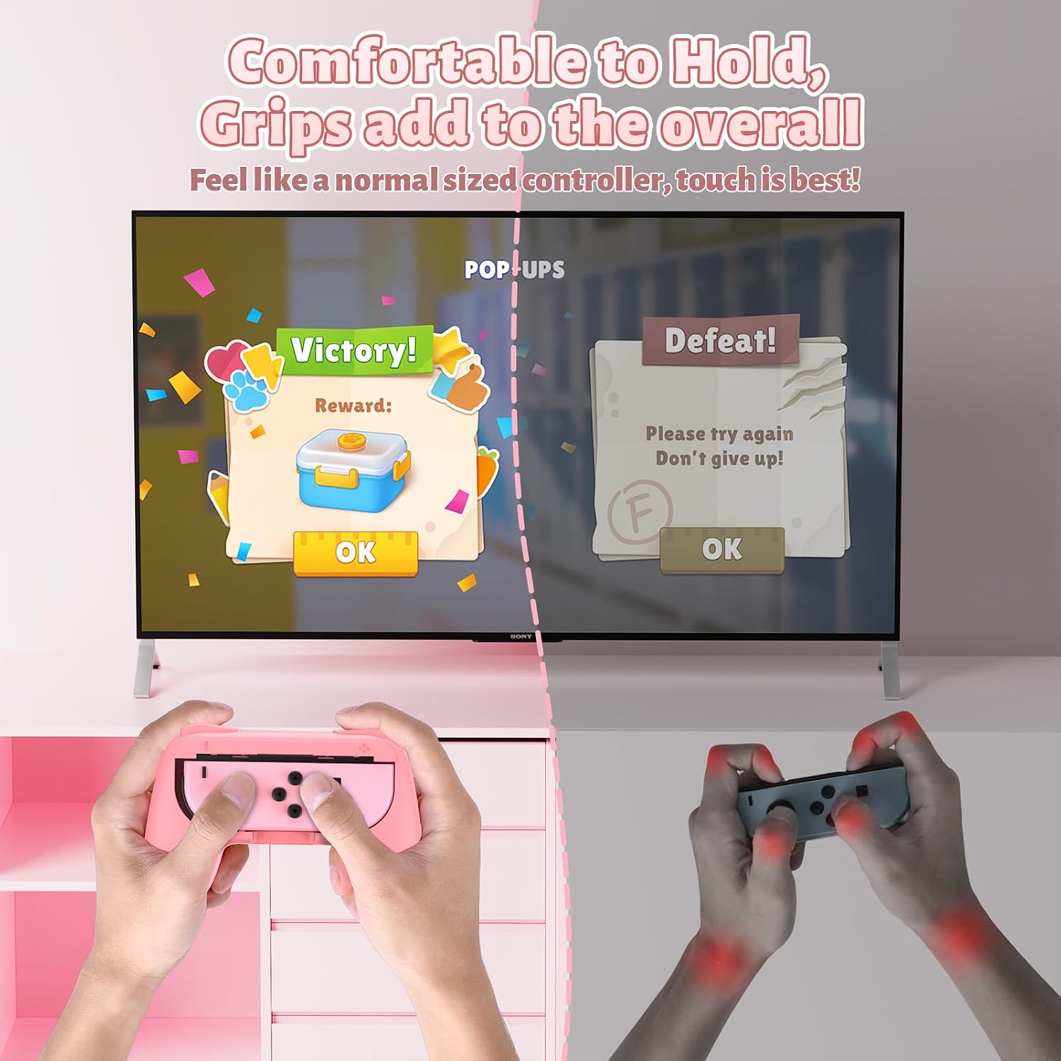 Thumbnail 2 de FASTSNAIL grip kit for Nintendo Switch & OLED controllers (2-pack with 6 thumb grips) in matte pink & matte yellow