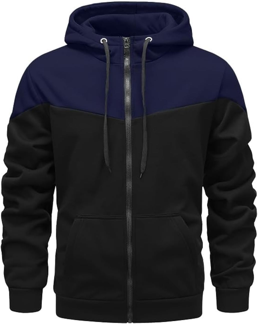 Detalle 2 de Mens Fleece Zip Up Hooded Sweatshirt Patchwork – Casual Warm Hoodie