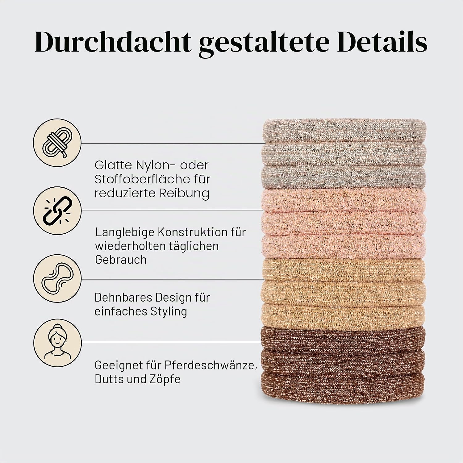 Detalle de Kitsch Nylon-Haargummis ohne Haarschäden – Dehnbare Zopfgummis, 12 Stück