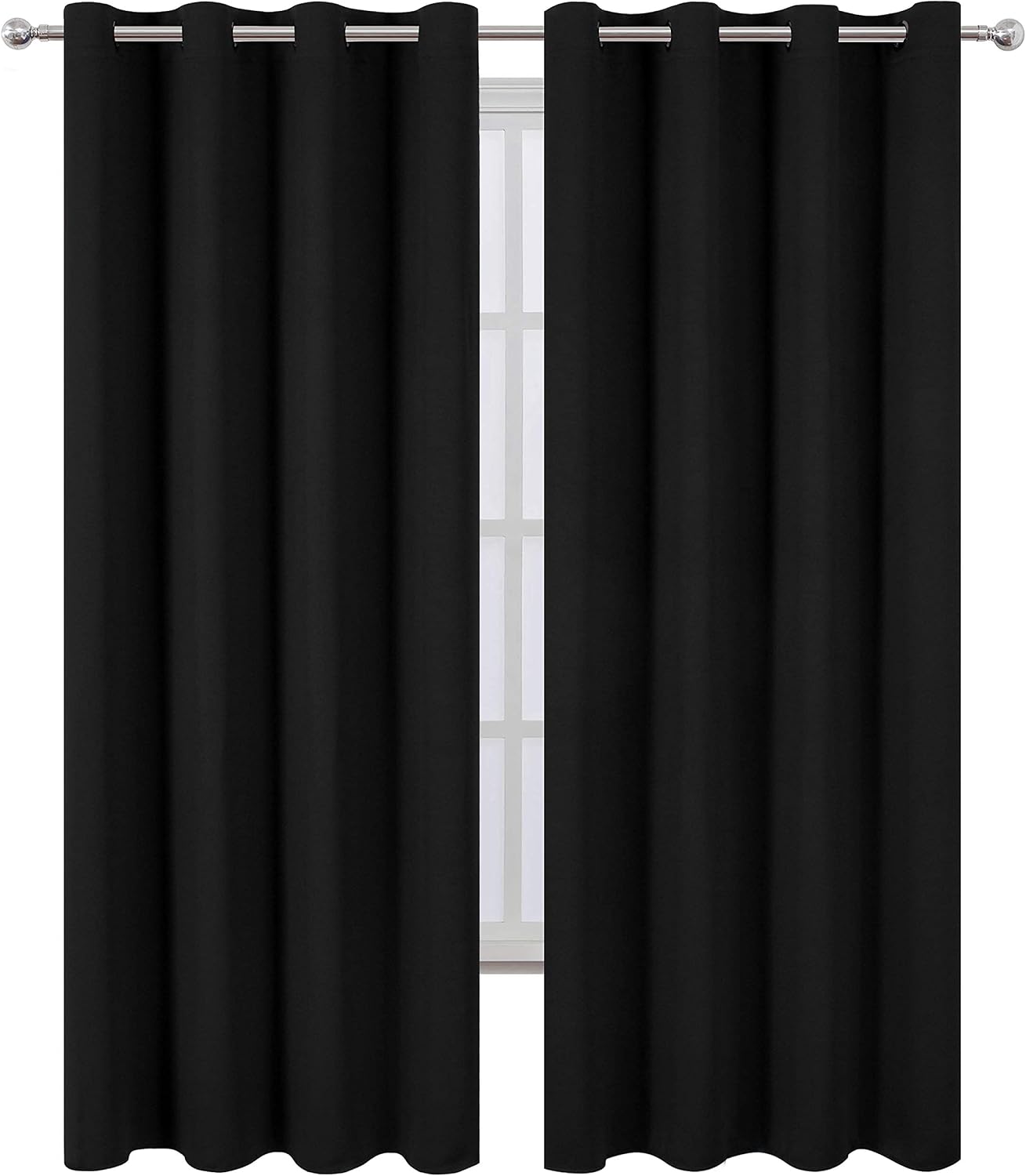 Detalle de LEMOMO Blackout Curtains, 52 x 84-Inch Black Polyester Panels, Set of 2