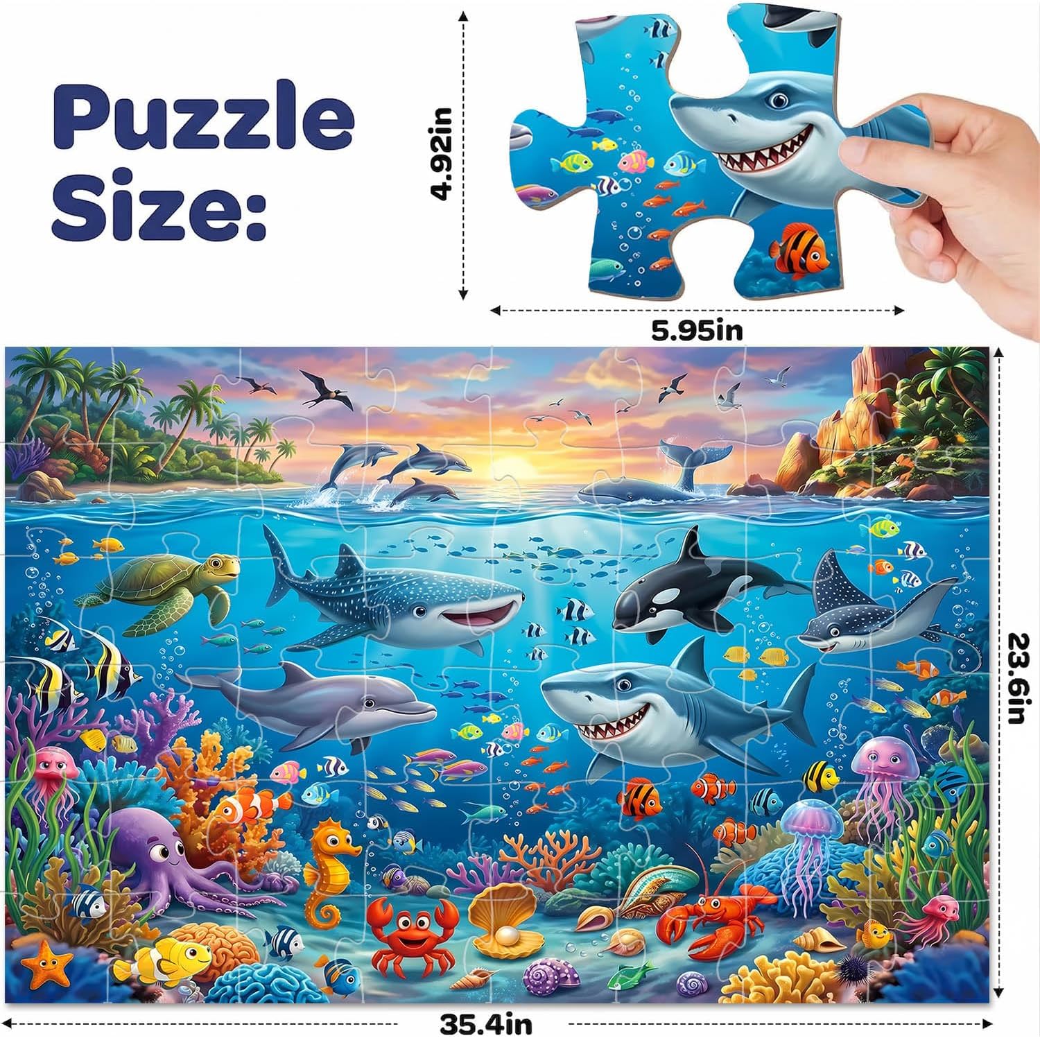 Detalle de Jumbo 48-Piece Ocean Floor Puzzle for Kids, 36" x 24" Finished Size