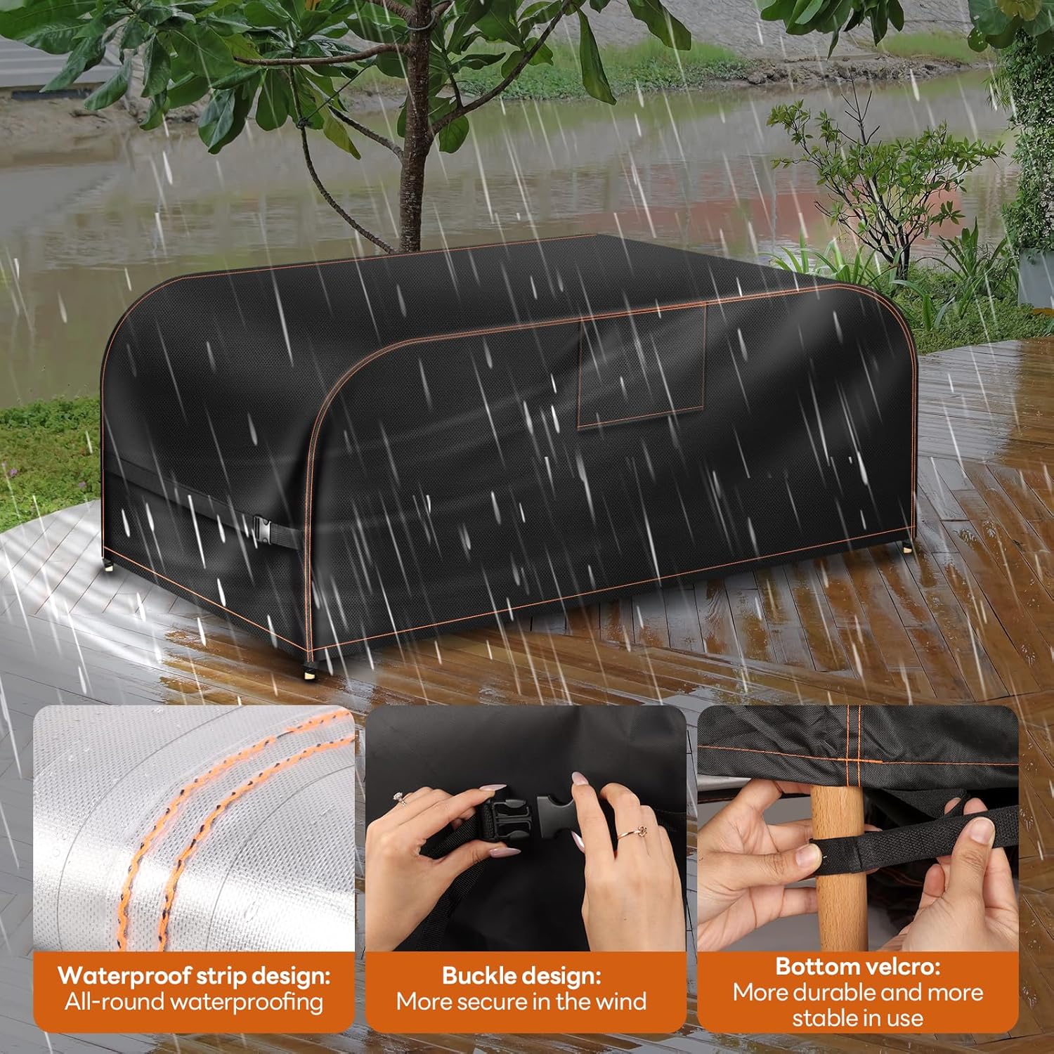 Thumbnail 3 de Garden Furniture Covers Waterproof with Air Vent 420D Square Rattan Cube (125x125x74CM) for Outdoor Table, Chairs & Sofa