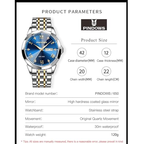 Thumbnail 6 de PINDOWS Men's Two-Tone Stainless Steel Quartz Watch with Day-Date and Luminous Dial