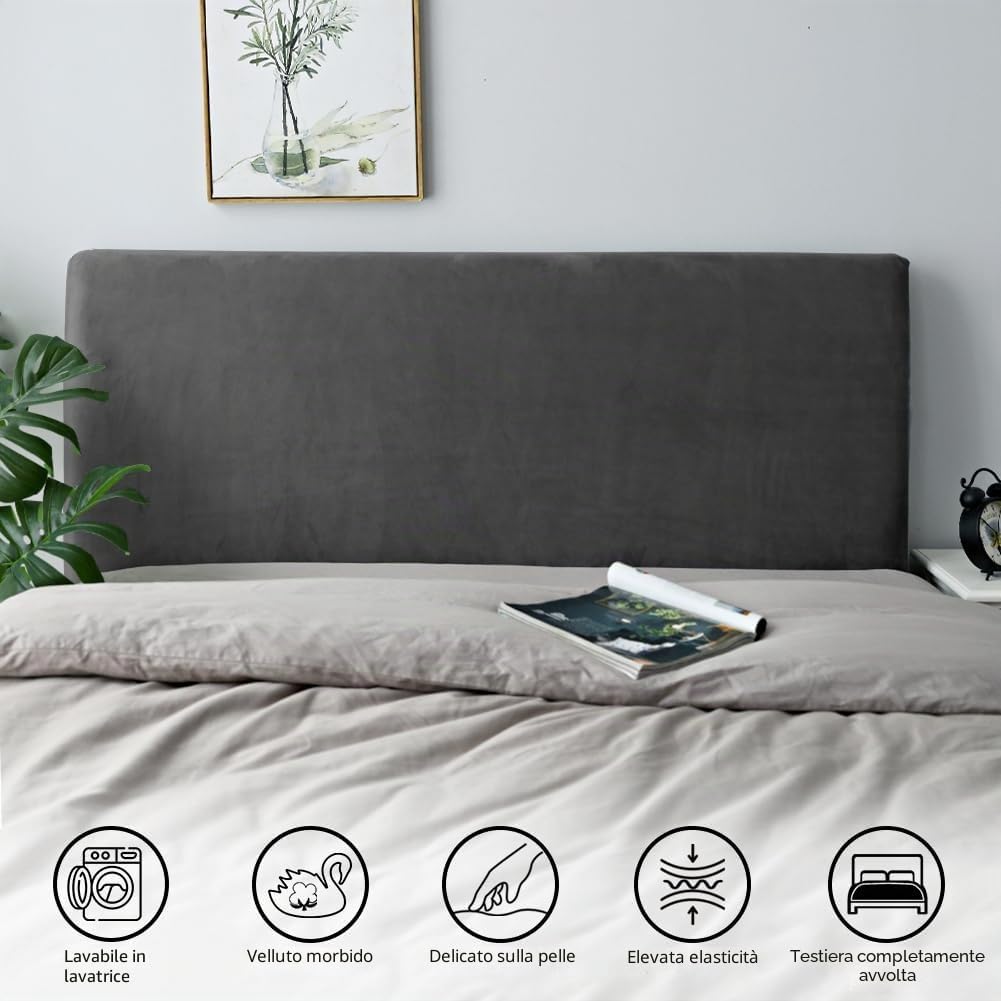 Thumbnail 2 de Caijin Copertura per Testiera – Fodera in velluto elasticizzato 200–220 cm, grigio