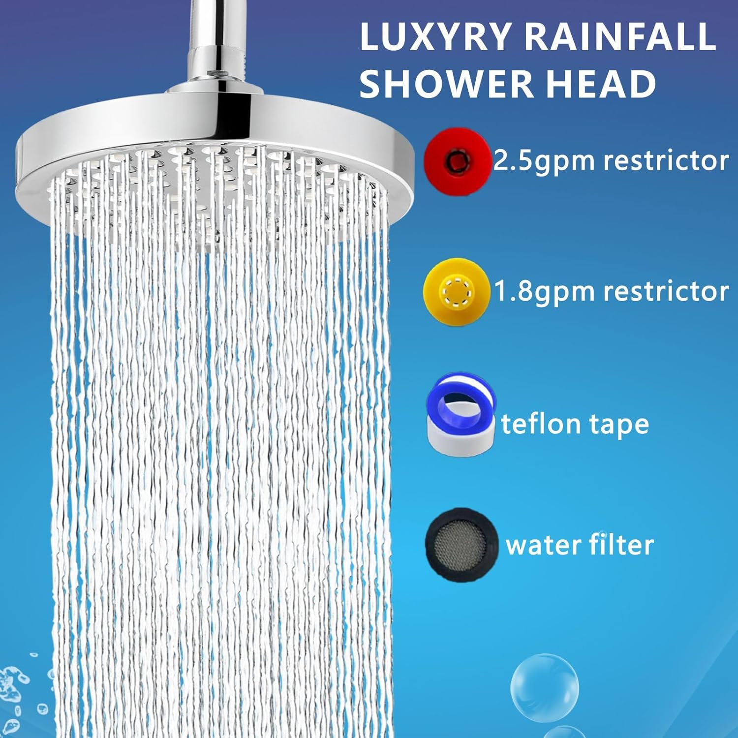 Detalle de Eolax High Pressure Rain Shower Head – 6 Inch Round Fixed Shower with Swivel Ball, Chrome Finish