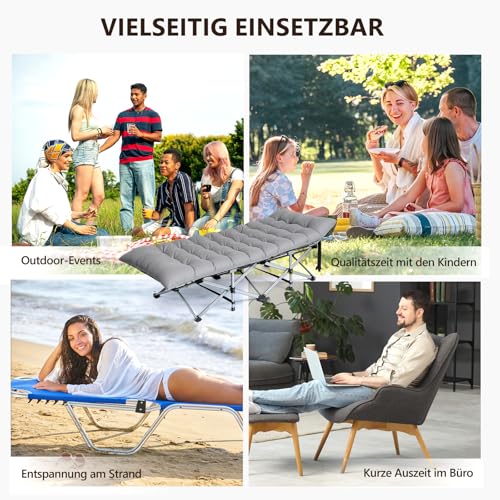 Thumbnail 6 de Bonnlo Feldbett klappbar mit Matratze – XXL Campingbett aus Stahlrahmen und Oxford-Gewebe, 190 × 71 × 36 cm, Grau