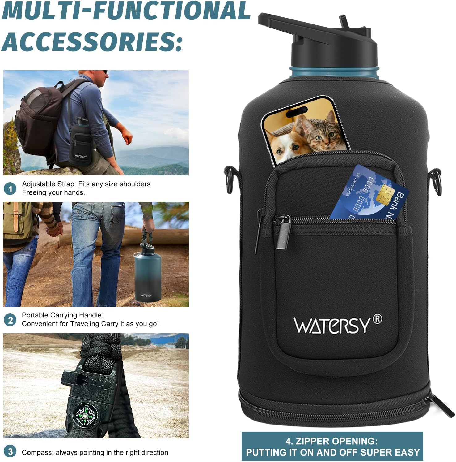 Thumbnail 5 de Watersy 128oz Insulated Water Bottle: BPA-Free, Leak-Proof 1 Gallon Jug with Straw Lid