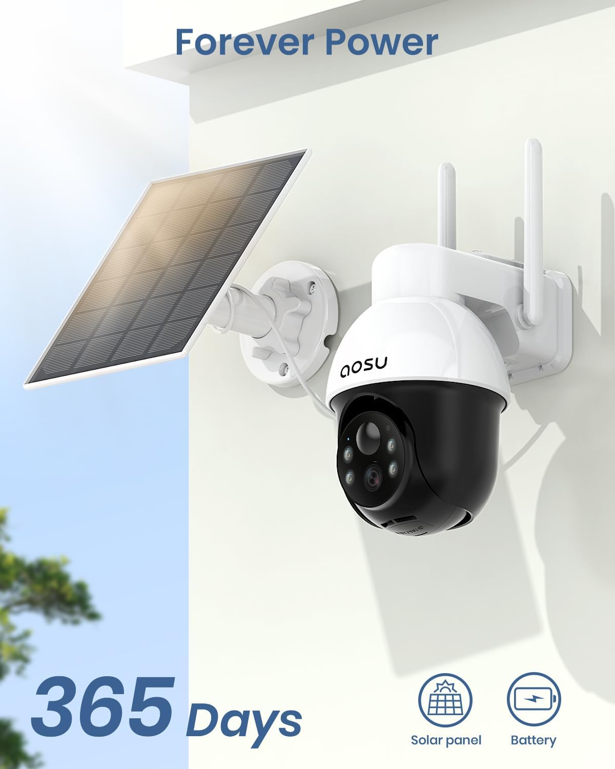 Detalle de aosu Solar Camera Security Outdoor (2-Pack) with 360° Panoramic View, 2K Night Vision, Human Auto Tracking