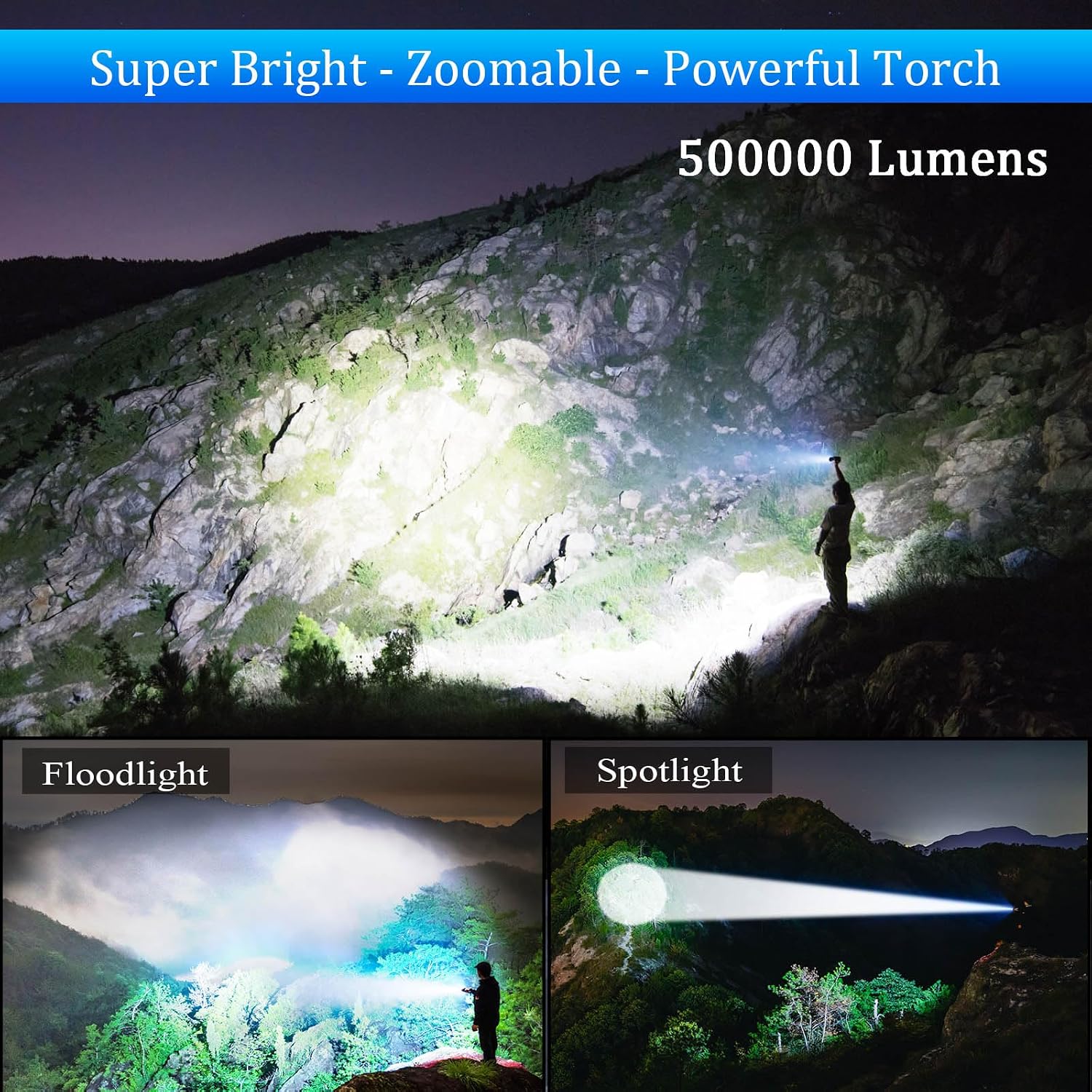 Detalle 2 de Jayxinli LED Torch 500000 Lumen for Camping