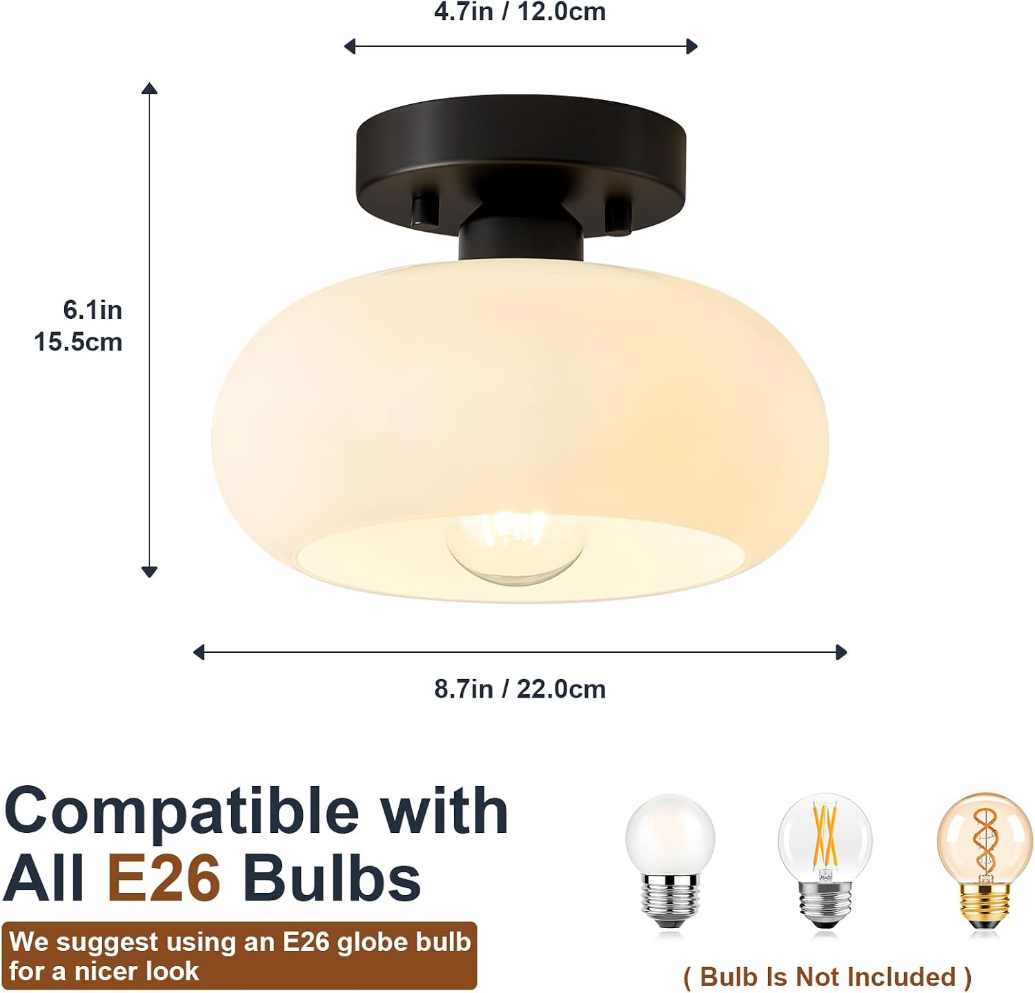 Detalle 2 de WOKNOS 6904-BK22 Mid-Century Modern Semi-Flush Ceiling Light, Black Metal