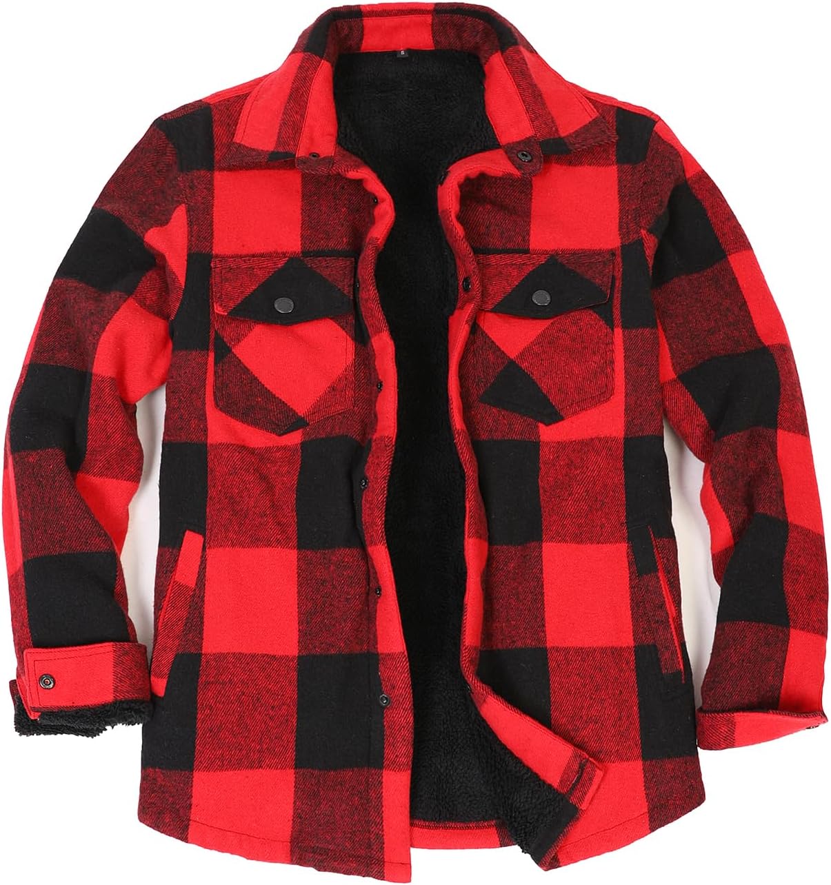Detalle de ZENTHACE Men's Sherpa-Lined Flannel Shirt Jacket, Snap-Front, 9 oz