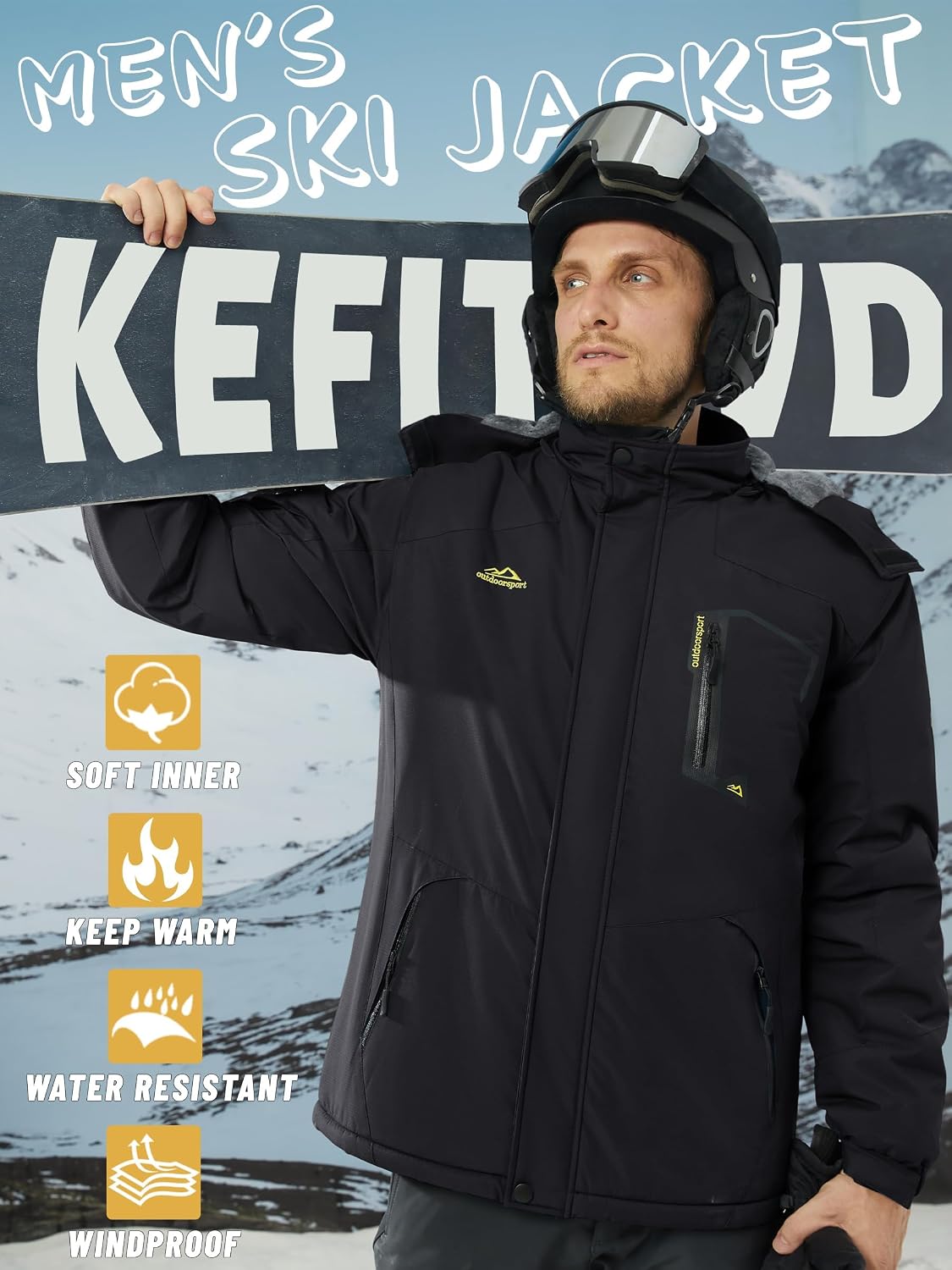 Detalle 2 de KEFITEVD Men’s Waterproof Fleece Jacket