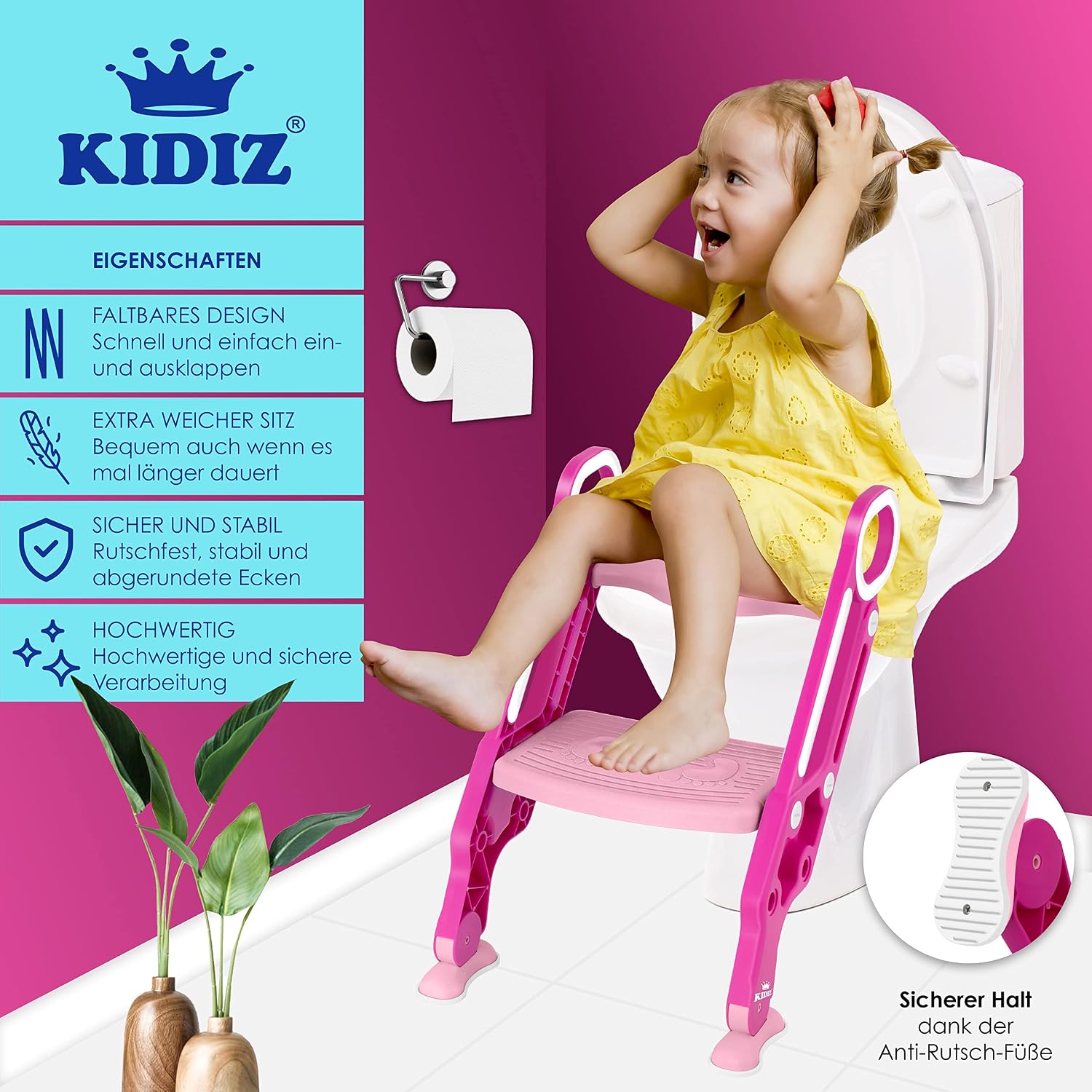 Thumbnail 1 de KIDIZ® Kinder-Toilettensitz Pink mit Treppe