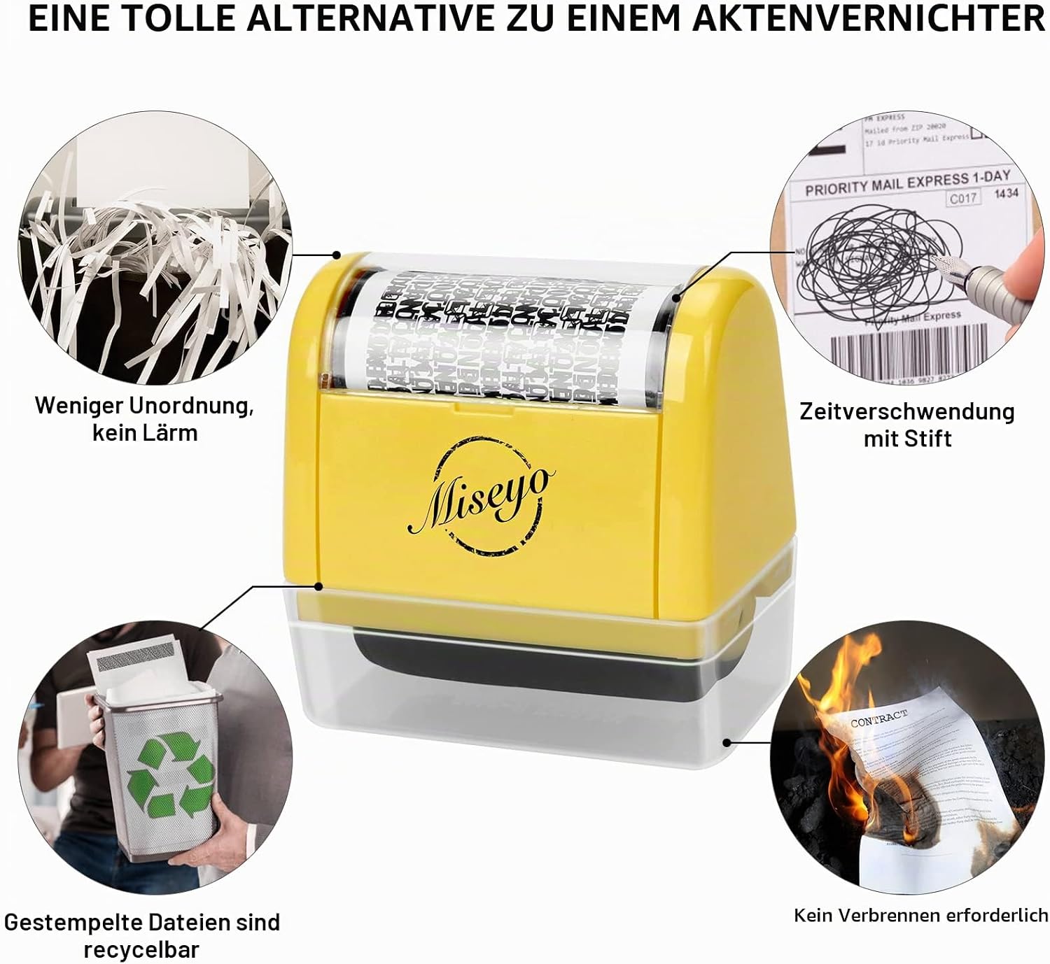 Thumbnail 4 de Miseyo Breites Datenschutz Rollstempel-Set „Identitätsdiebstahl-Prävention“ (Gelb) inkl. 3 Nachfülltinten