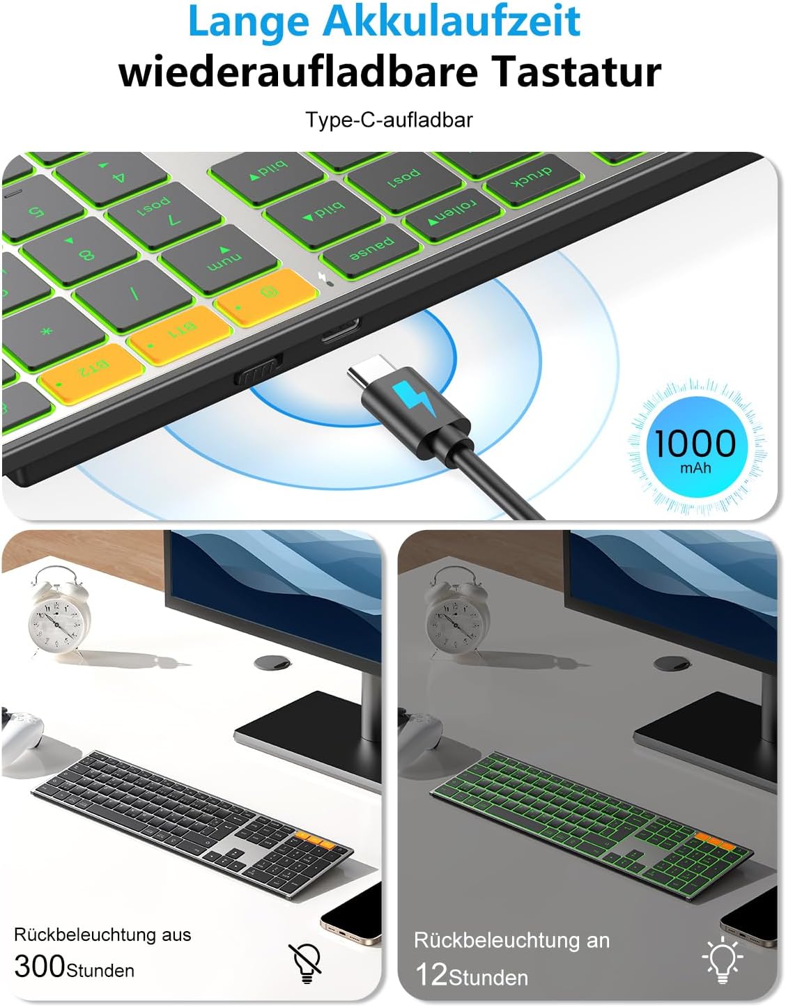 Detalle de OMOTON Bluetooth Tastatur Kabellos 1000 mAh ⌨