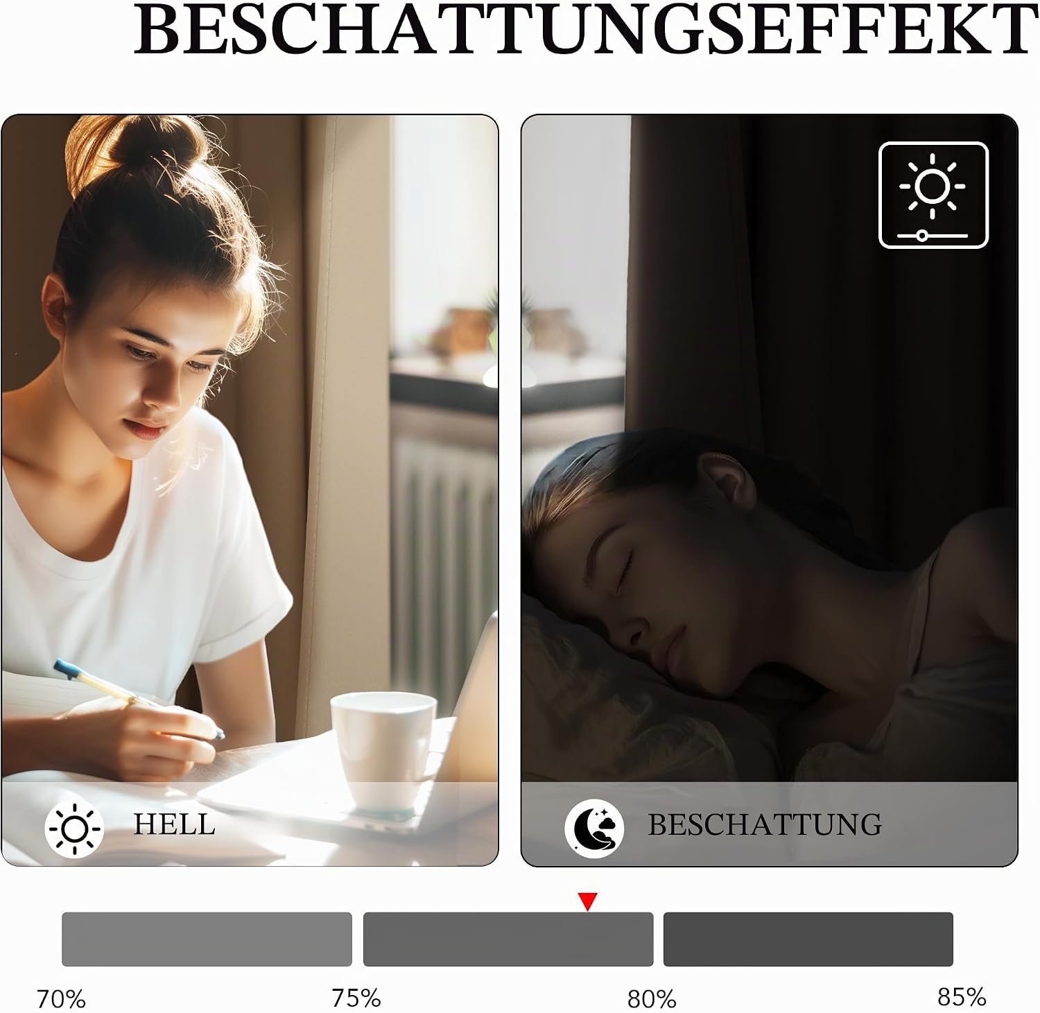 Detalle de PONY DANCE Verdunkelungsvorhänge Cappuccino 2er-Set, H 228 cm x B 167 cm – mit Kräuselband