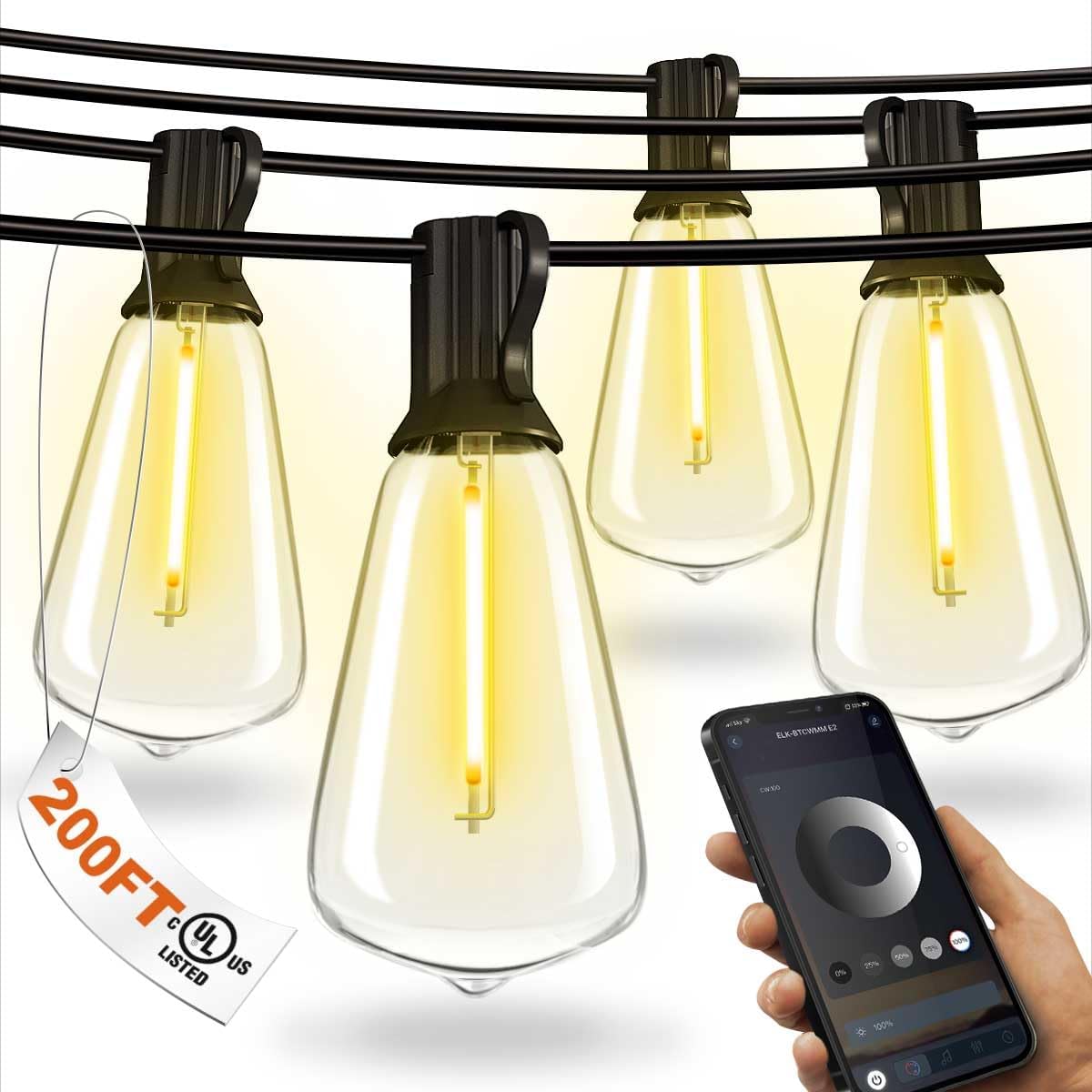 Detalle de DREAMLAND ST38 Outdoor LED String Lights, 200 ft, Warm White, Shatterproof Bulbs