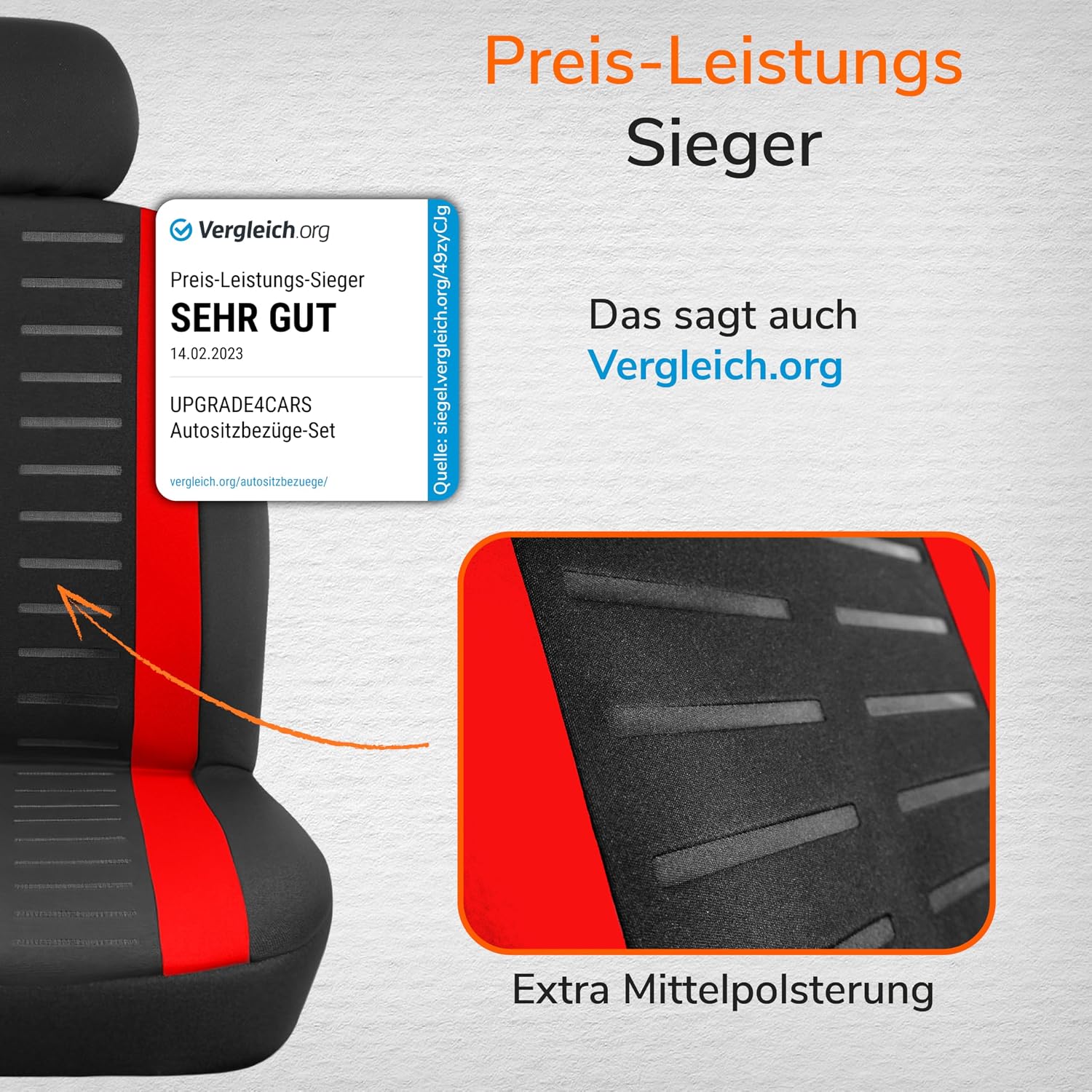 Detalle de Upgrade4cars Autositzbezüge-Set für die Vordersitze (Version 2026) – universell in Rot, für Fahrer- & Beifahrersitz inkl. Kopfstützen