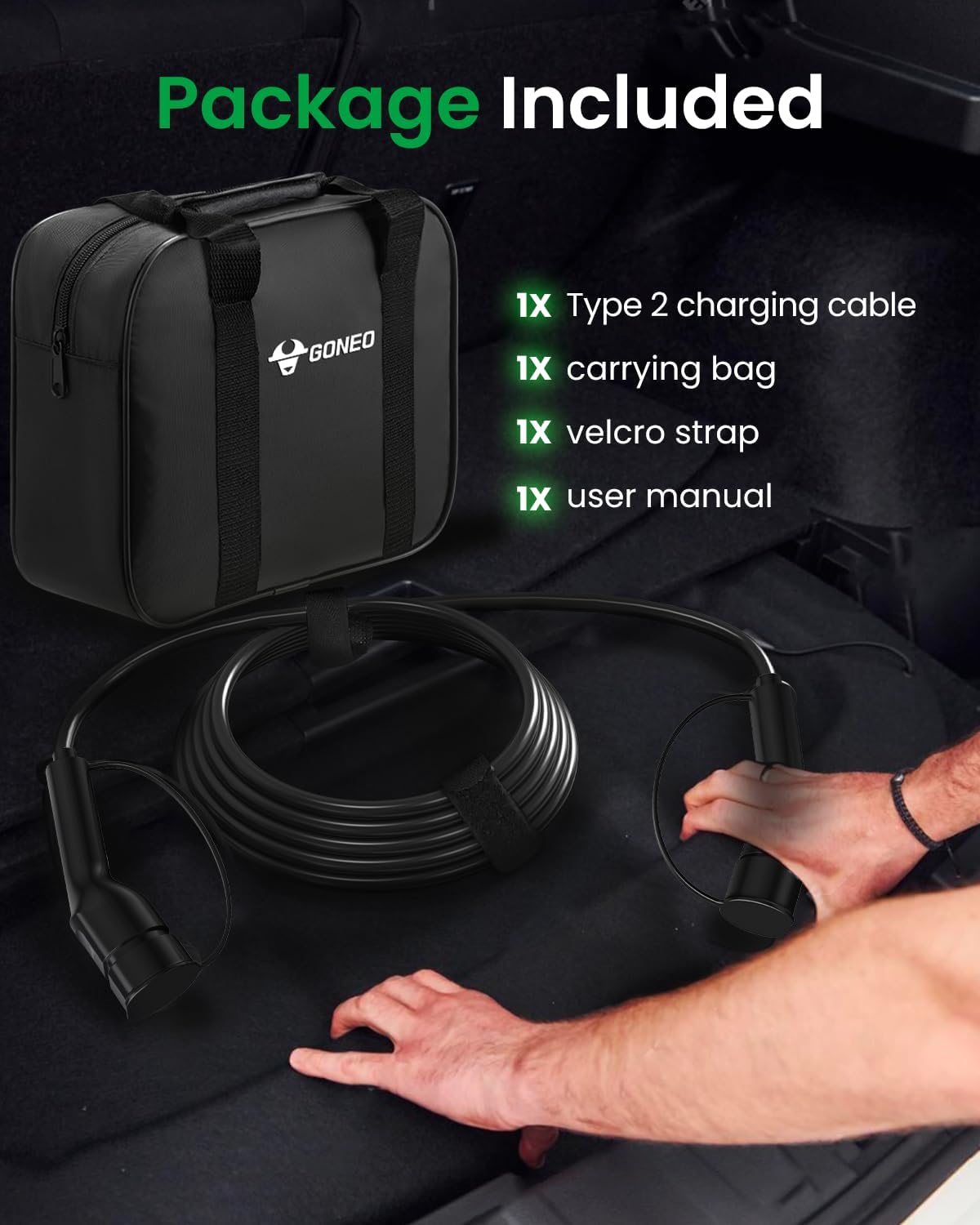 Thumbnail 6 de GONEO Type 2 EV Charging Cable 7.2kW 10m – 32A/1-Phase, IP54, with Storage Bag