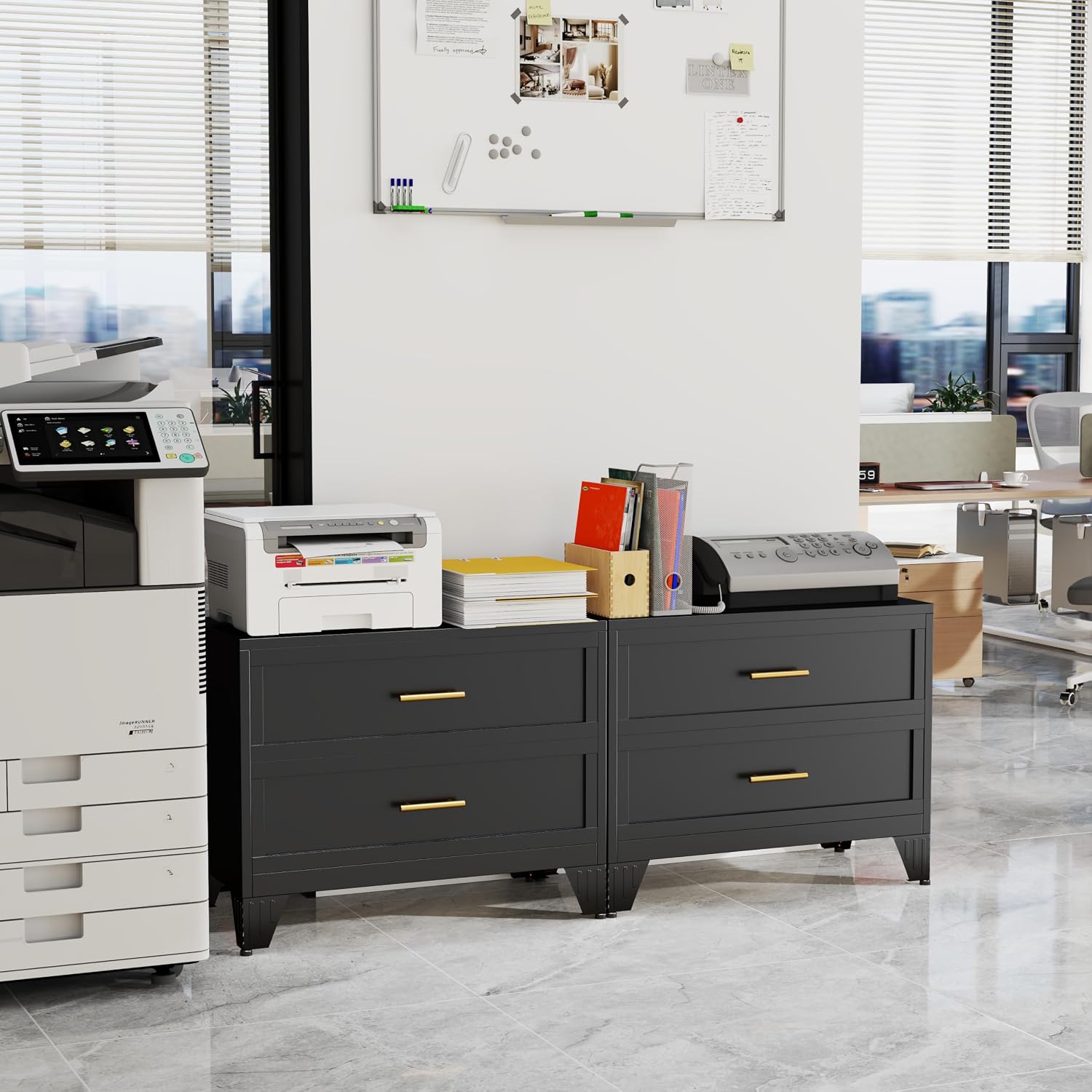 Thumbnail 6 de risuoge 998542 2-Drawer Metal File Cabinet, Black, with Wide Printer Stand Top