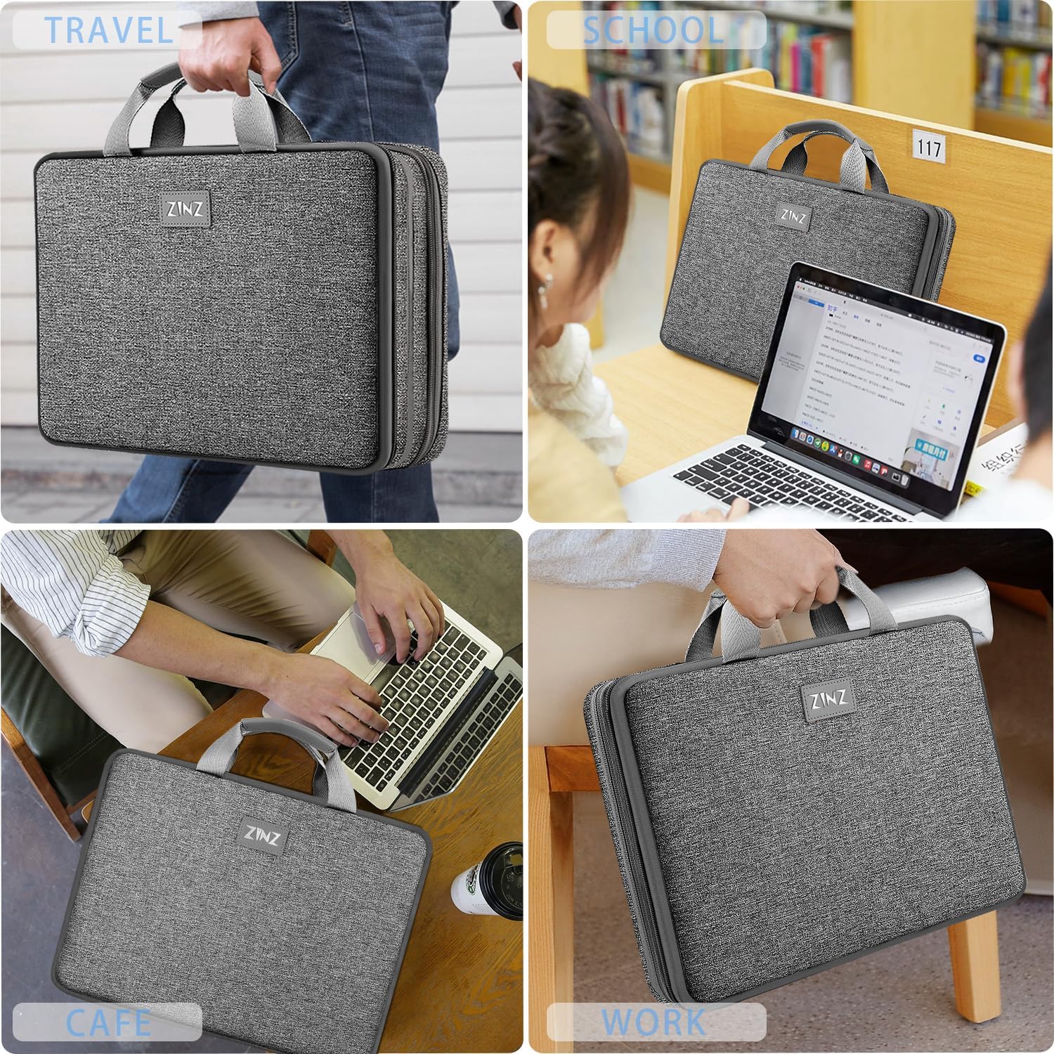 Detalle 2 de ZINZ Laptoptasche mit mehreren Fächern für 11,6–16 Zoll Laptops – Aktentasche mit TSA-Design