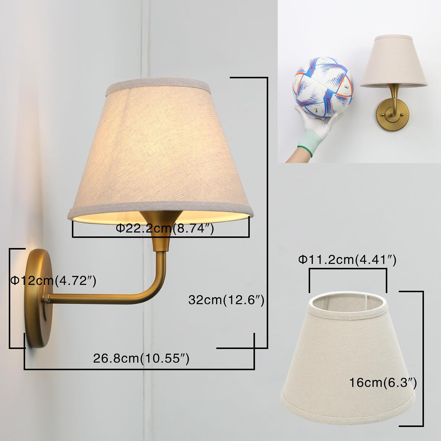 Detalle de PERMO PMCA872-2 Hardwired Fabric Wall Sconces, Antique Brass, 2-Pack