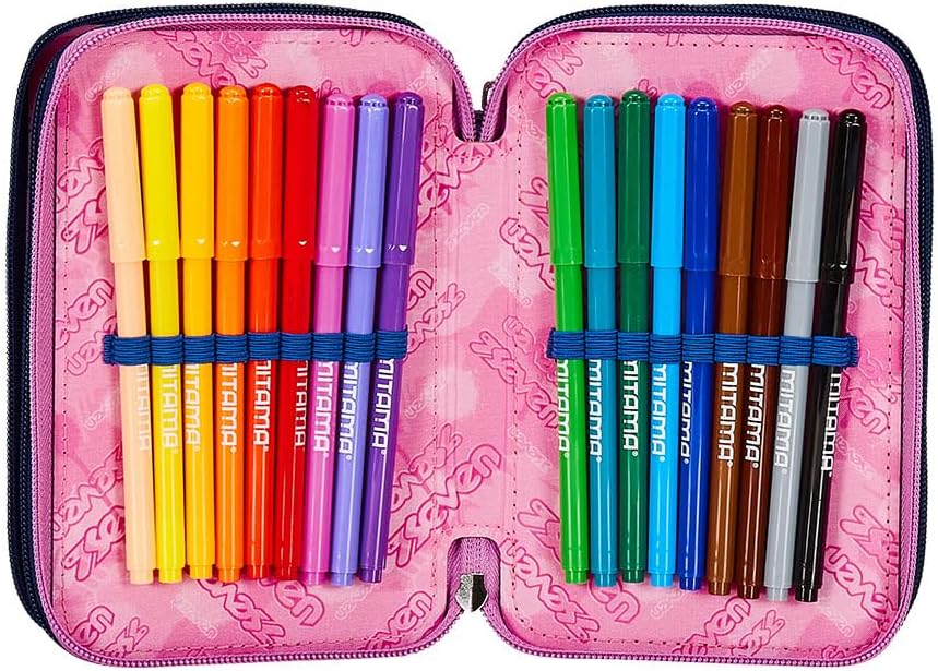 Detalle de Seven Astuccio Scuola 3 Zip Rosa Fantasia a Cuori – Glamheart Girl